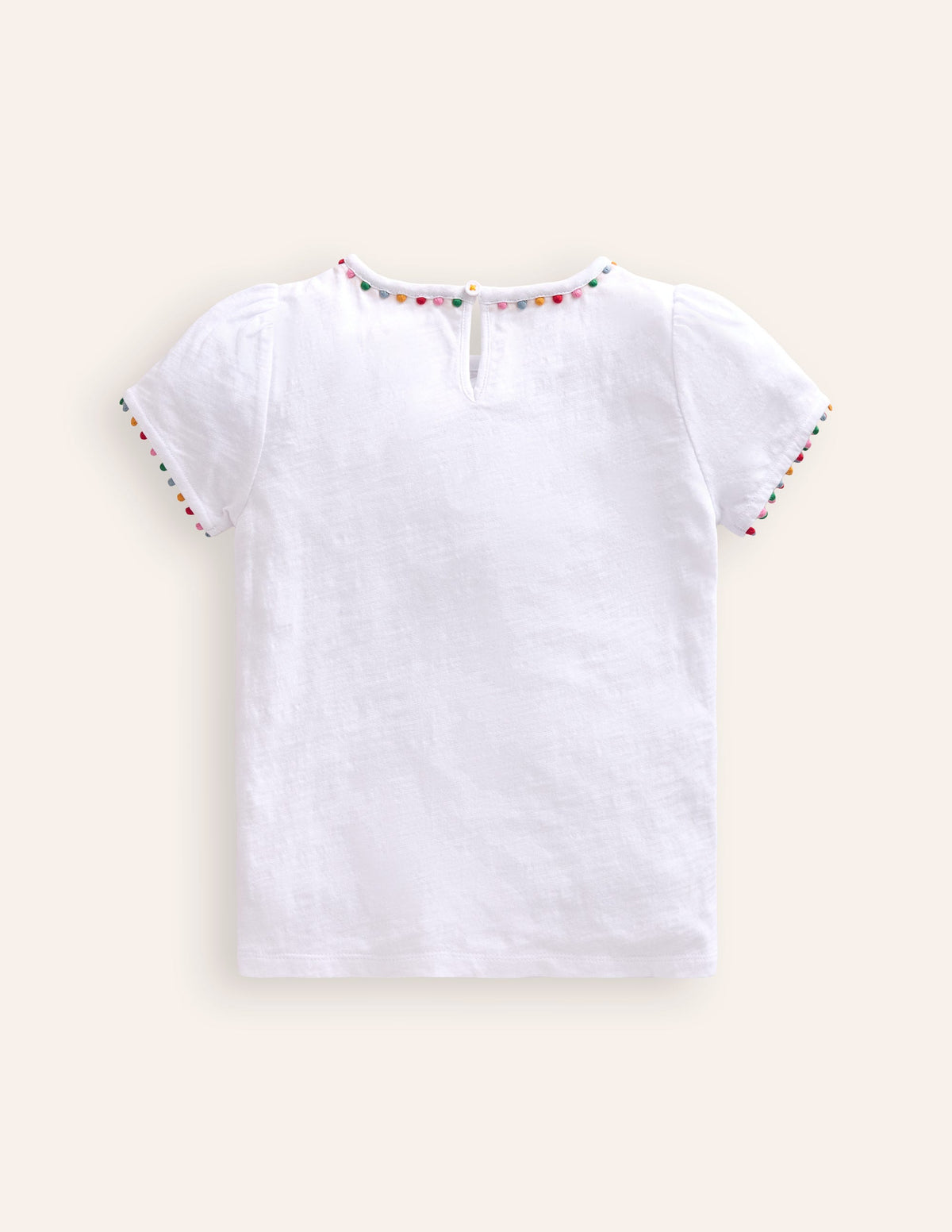 T-shirt Ali à manches bouffantes et pompons-Blanc-2