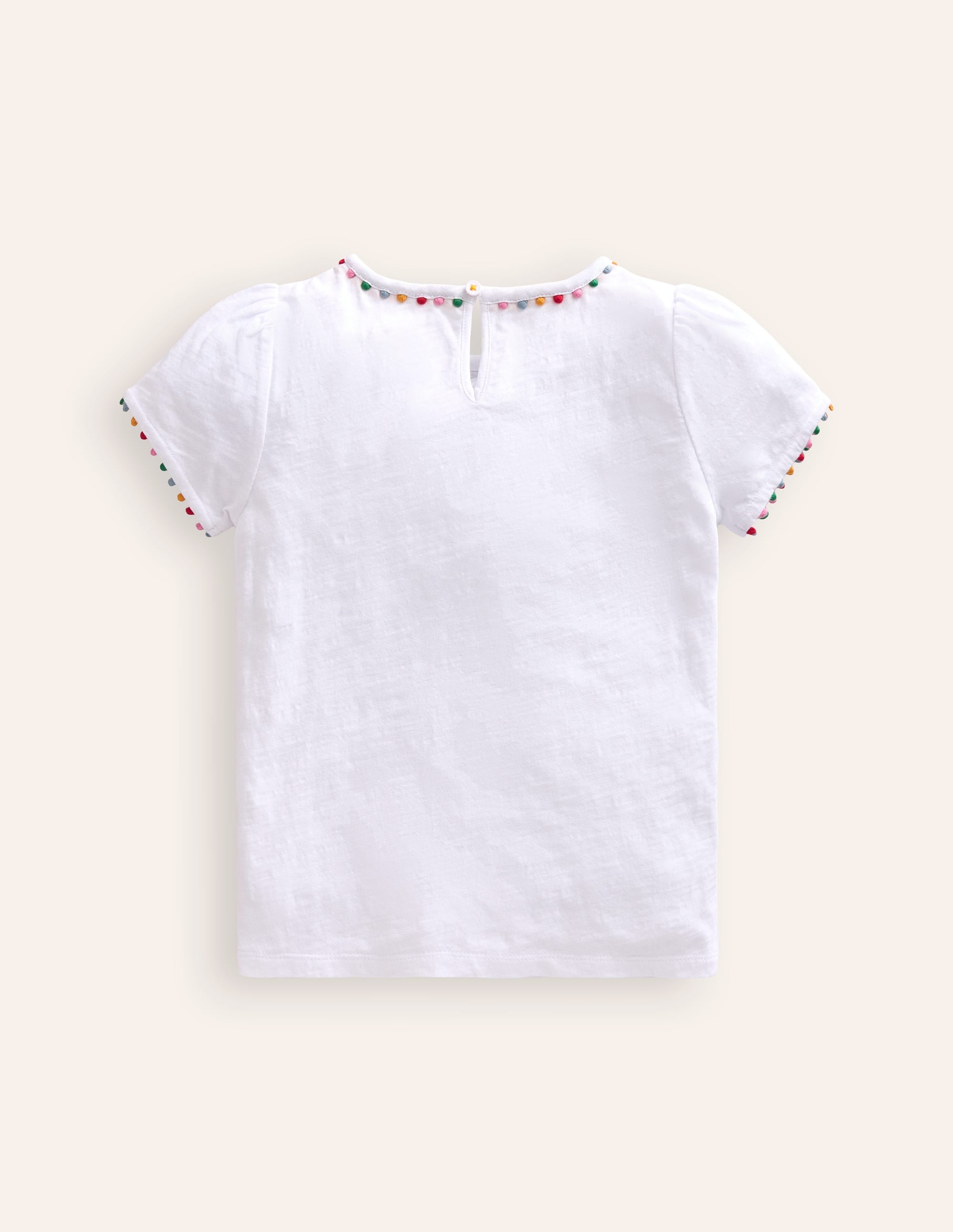 T-shirt Ali à manches bouffantes et pompons-Blanc - Image 2