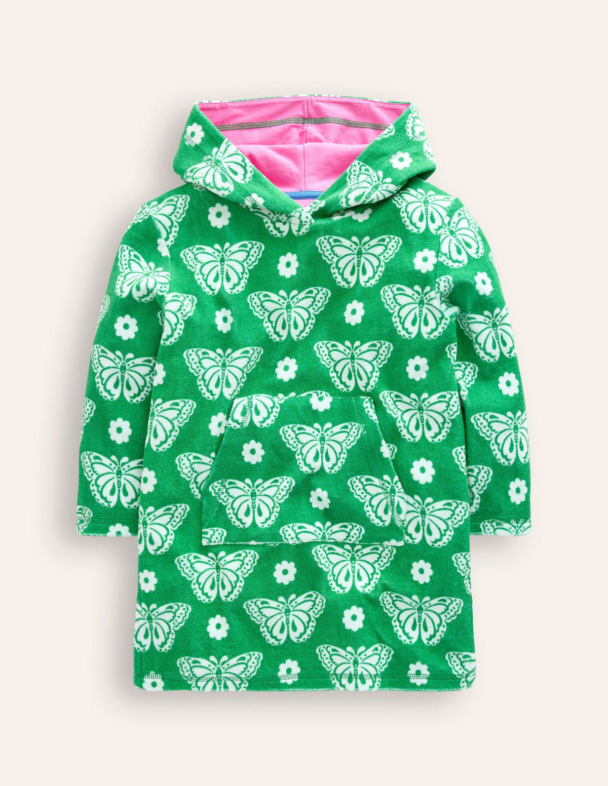 Frottee-Badeponcho-Erbsengrün Schmetterlingsmuster-1