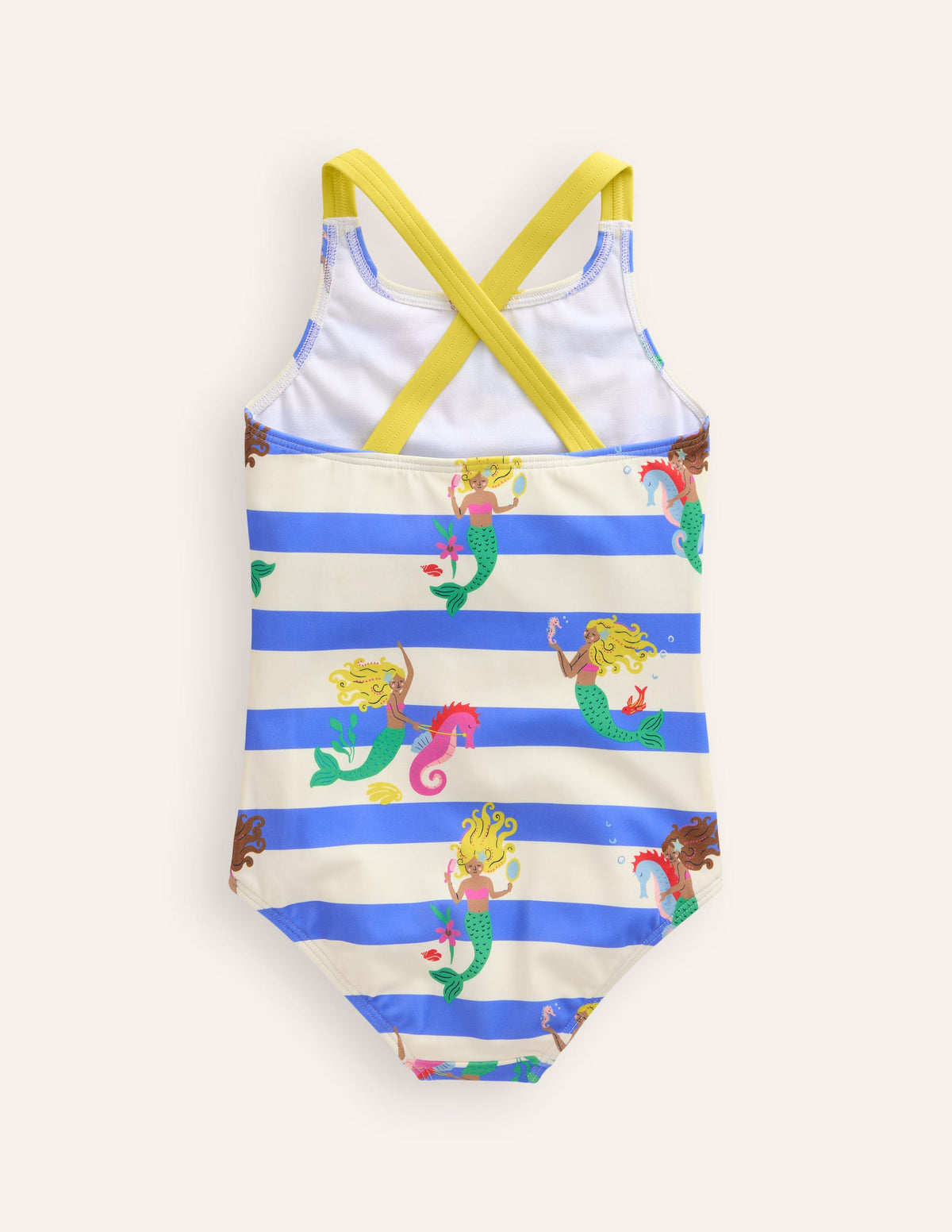 Maillot de bain imprimé croisé dans le dos-Rayé sirène bleu écume-2