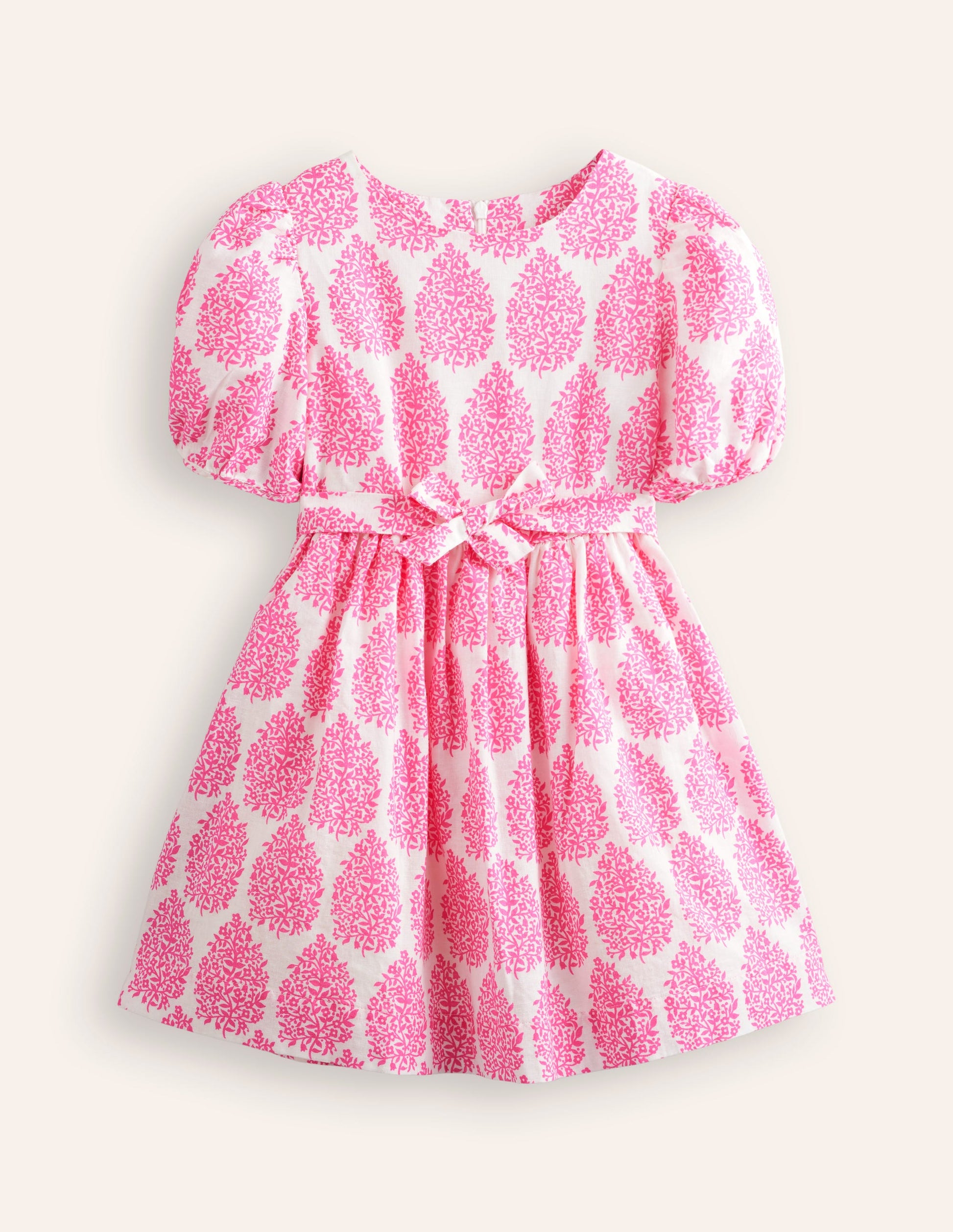 Vintage-Kleid aus Baumwolle und Leinen-Rosa Blümchen Paisleymuster-4