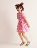 Vintage-Kleid aus Baumwolle und Leinen-Rosa Blümchen Paisleymuster