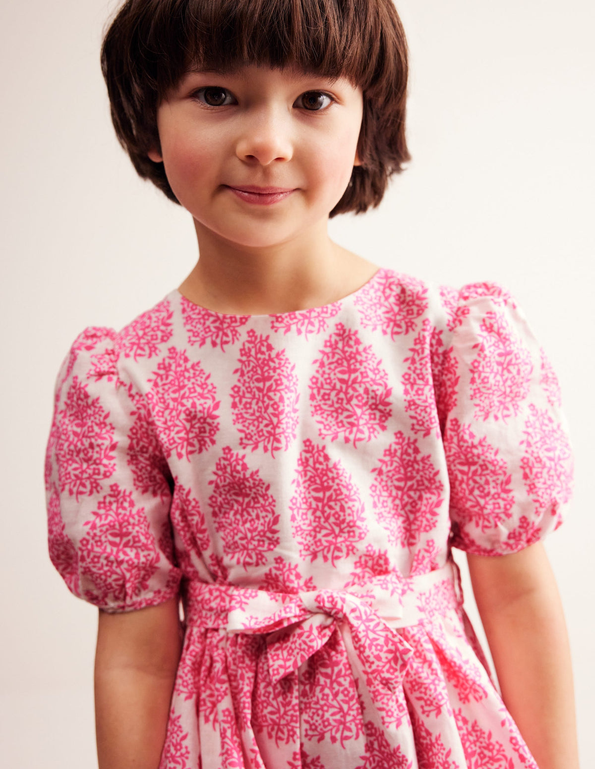 Vintage-Kleid aus Baumwolle und Leinen-Rosa Blümchen Paisleymuster-2