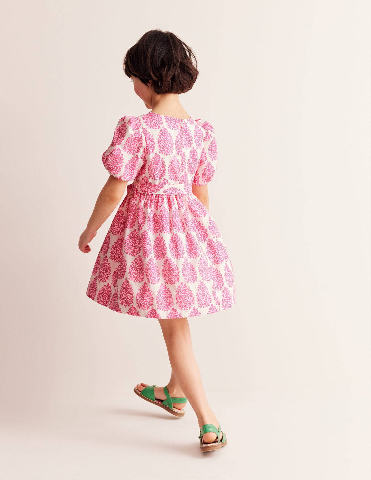 Vintage-Kleid aus Baumwolle und Leinen-Rosa Blümchen Paisleymuster - Image 3