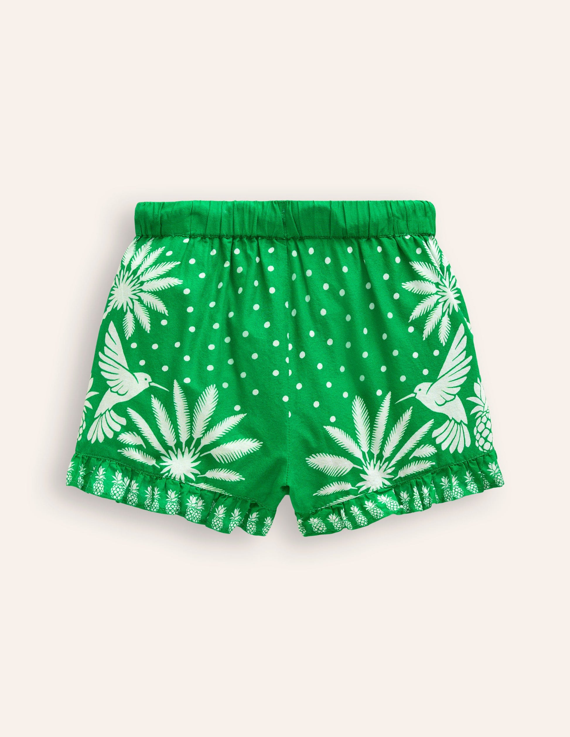 Short tissé à ourlet volanté-Palmier vert haricot-2