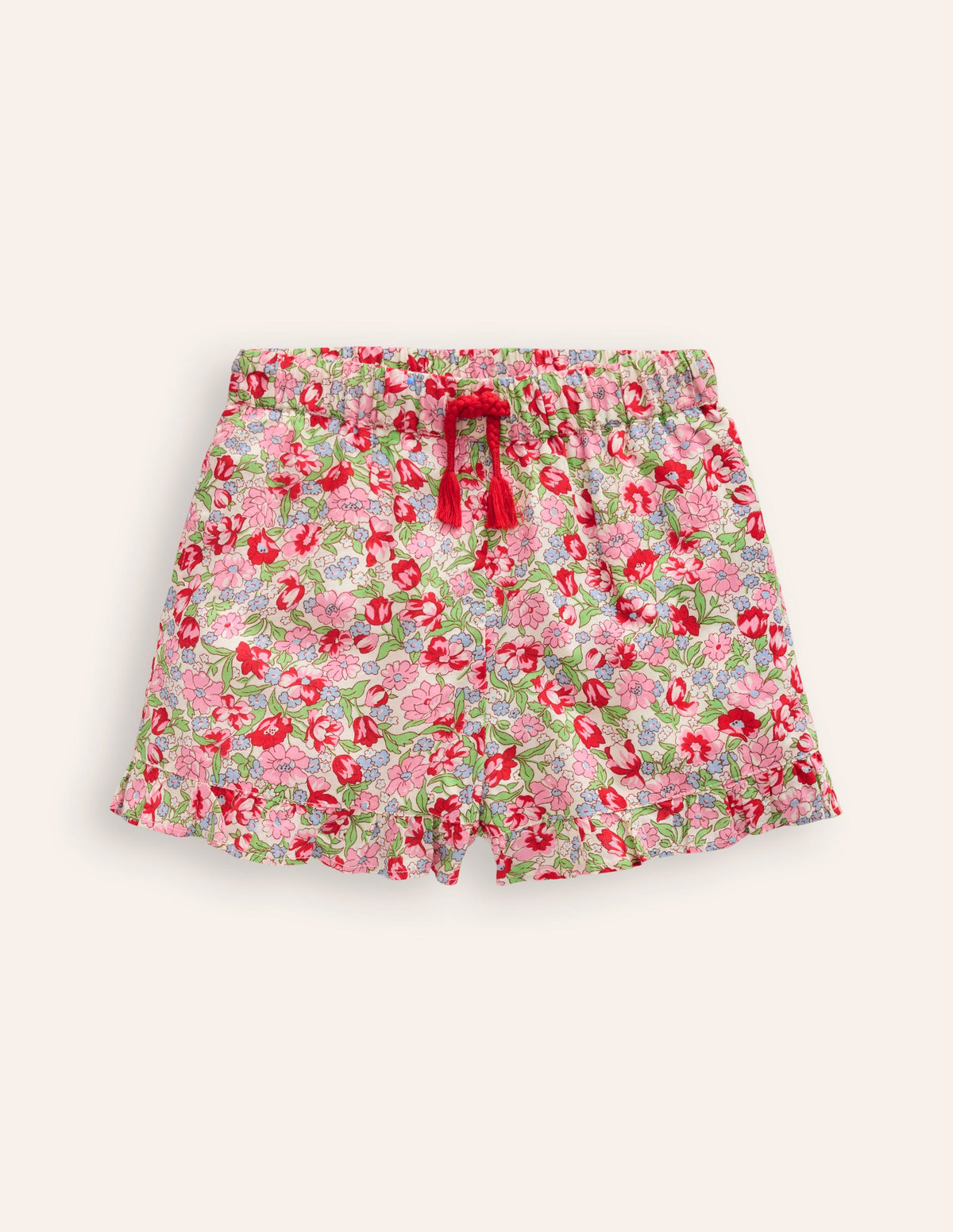 Gewebte Shorts mit Rüschensaum-Kaugummi Pfingstrose Blumenmuster - Image 1