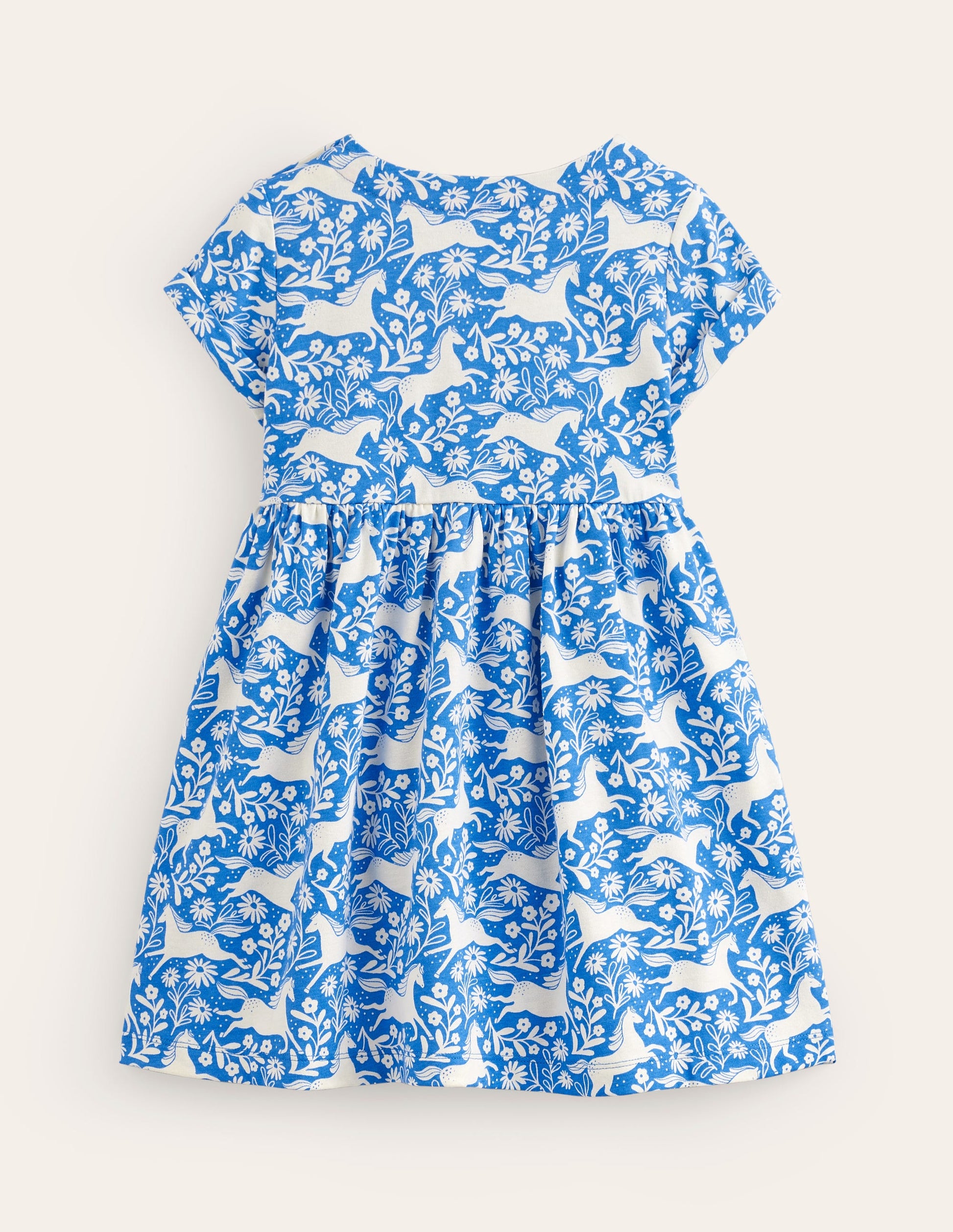 Robe fun à manches courtes en jersey-Chevaux bleu plume de paon-2