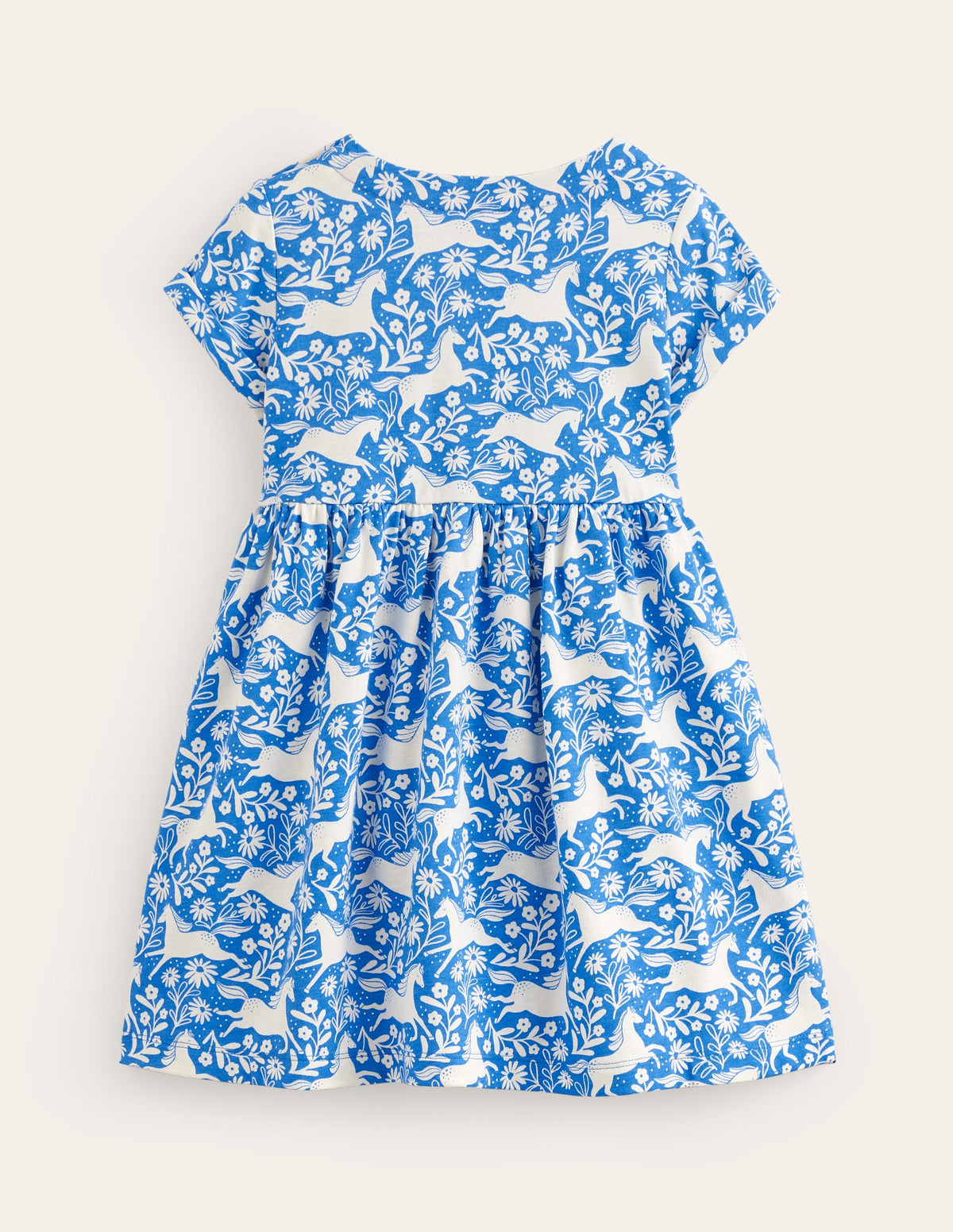 Robe fun à manches courtes en jersey-Chevaux bleu plume de paon - Image 2