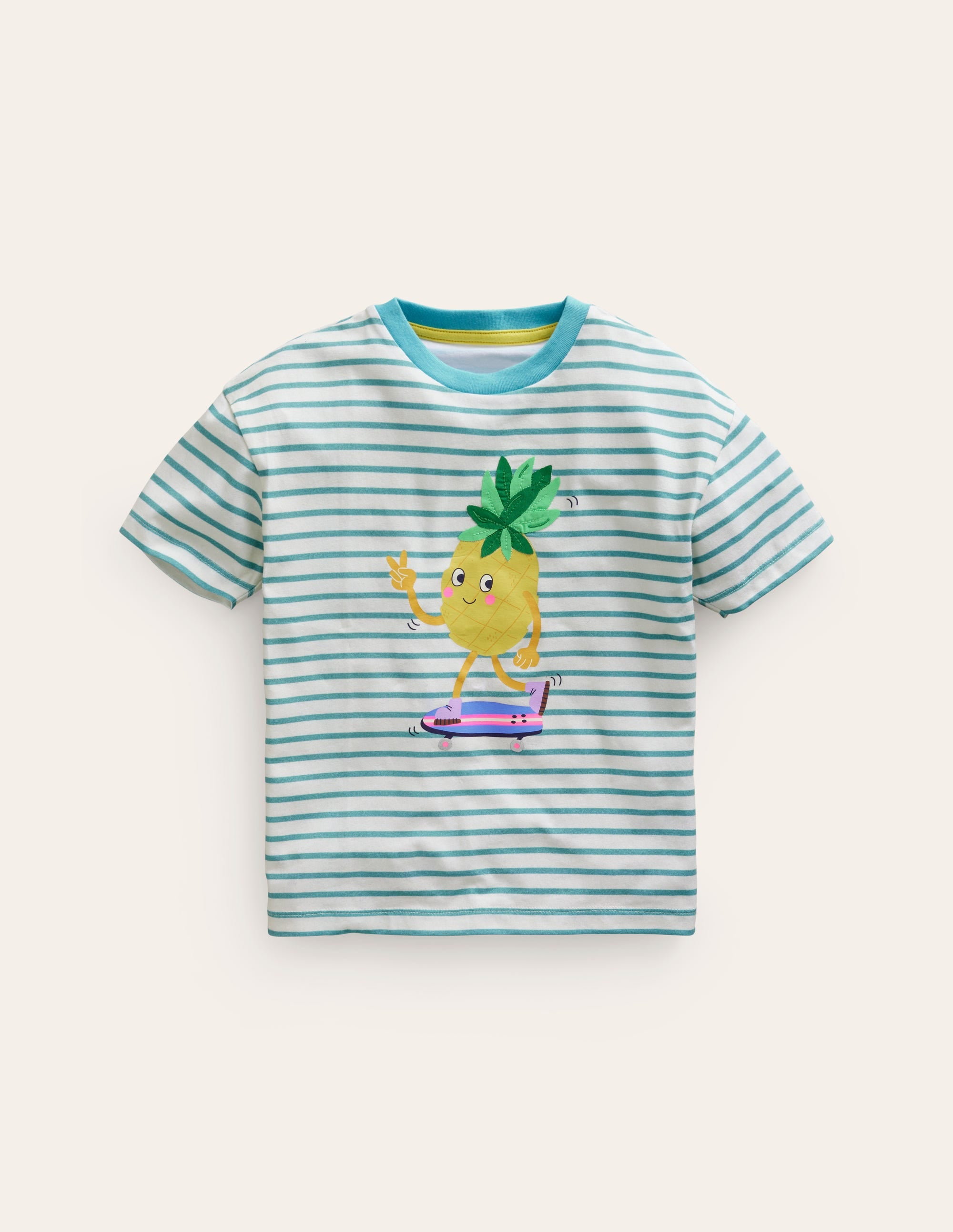 Lockeres T-Shirt aus Bouclé-Naturweiß/ Aqua Meer Ananas - Image 1