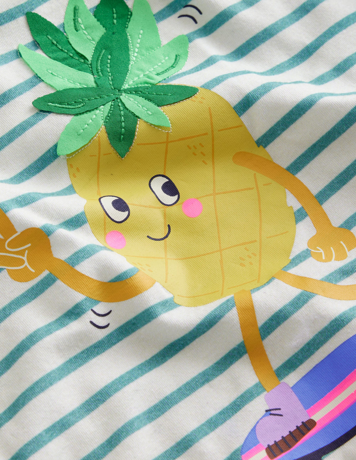 Lockeres T-Shirt aus Bouclé-Naturweiß/ Aqua Meer Ananas-3