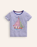 Kurzärmeliges T-Shirt mit Applikation-Naturweiß / Steuerbord Streifen Boot
