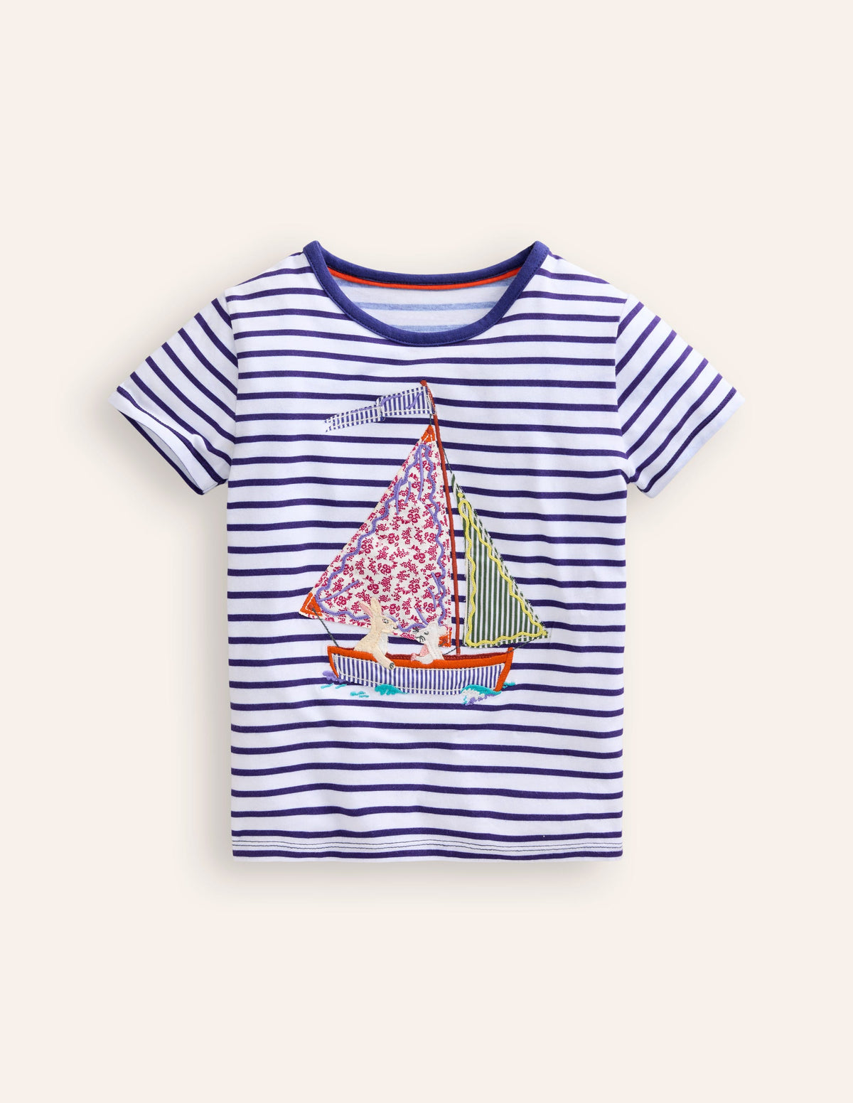 Kurzärmeliges T-Shirt mit Applikation-Naturweiß / Steuerbord Streifen Boot-1