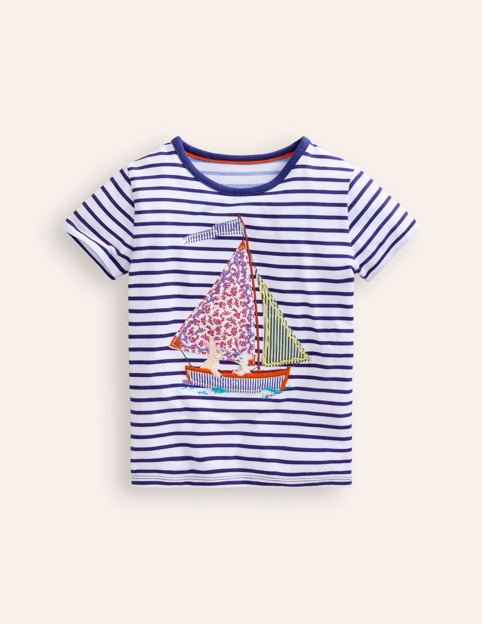 Kurzärmeliges T-Shirt mit Applikation-Naturweiß / Steuerbord Streifen Boot - Image 1