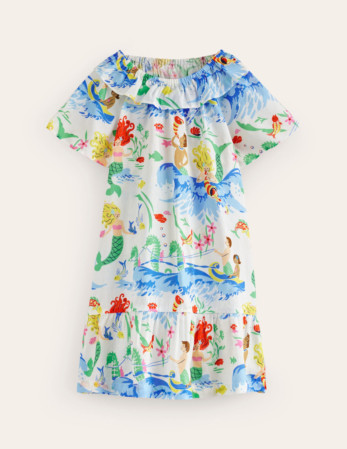 Robe tissée à col volanté-Bébés aquatiques ivoire-1