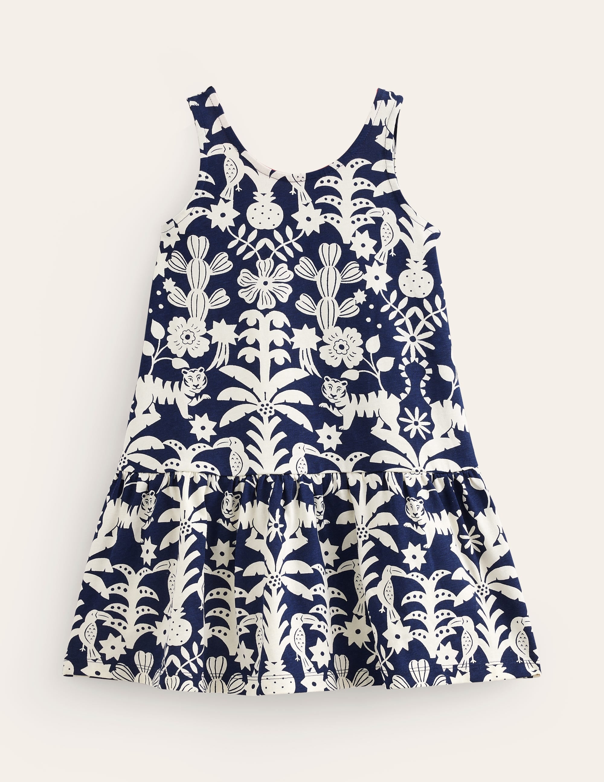 Trägerkleid mit tiefer Taille-Schuluniform-Marineblau Tiere Holzblock - Image 1