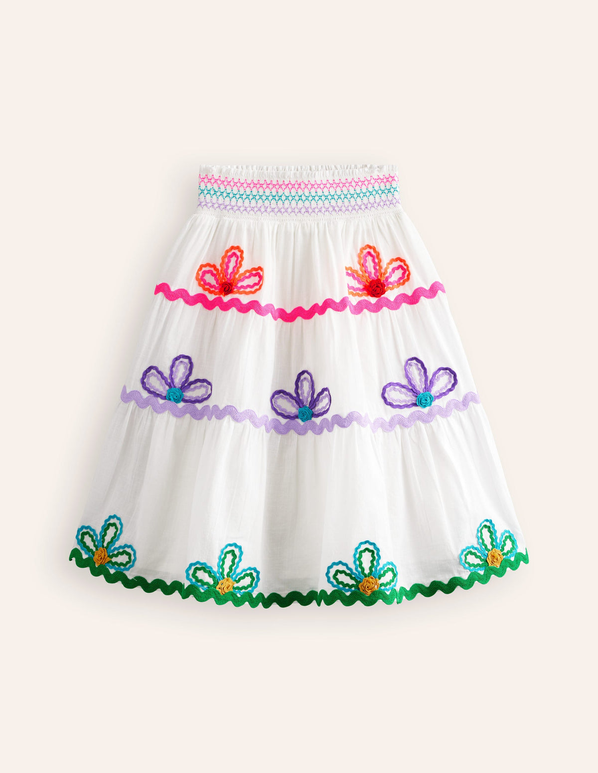 Jupe midi à détails zigzag-Blanc - Image 1