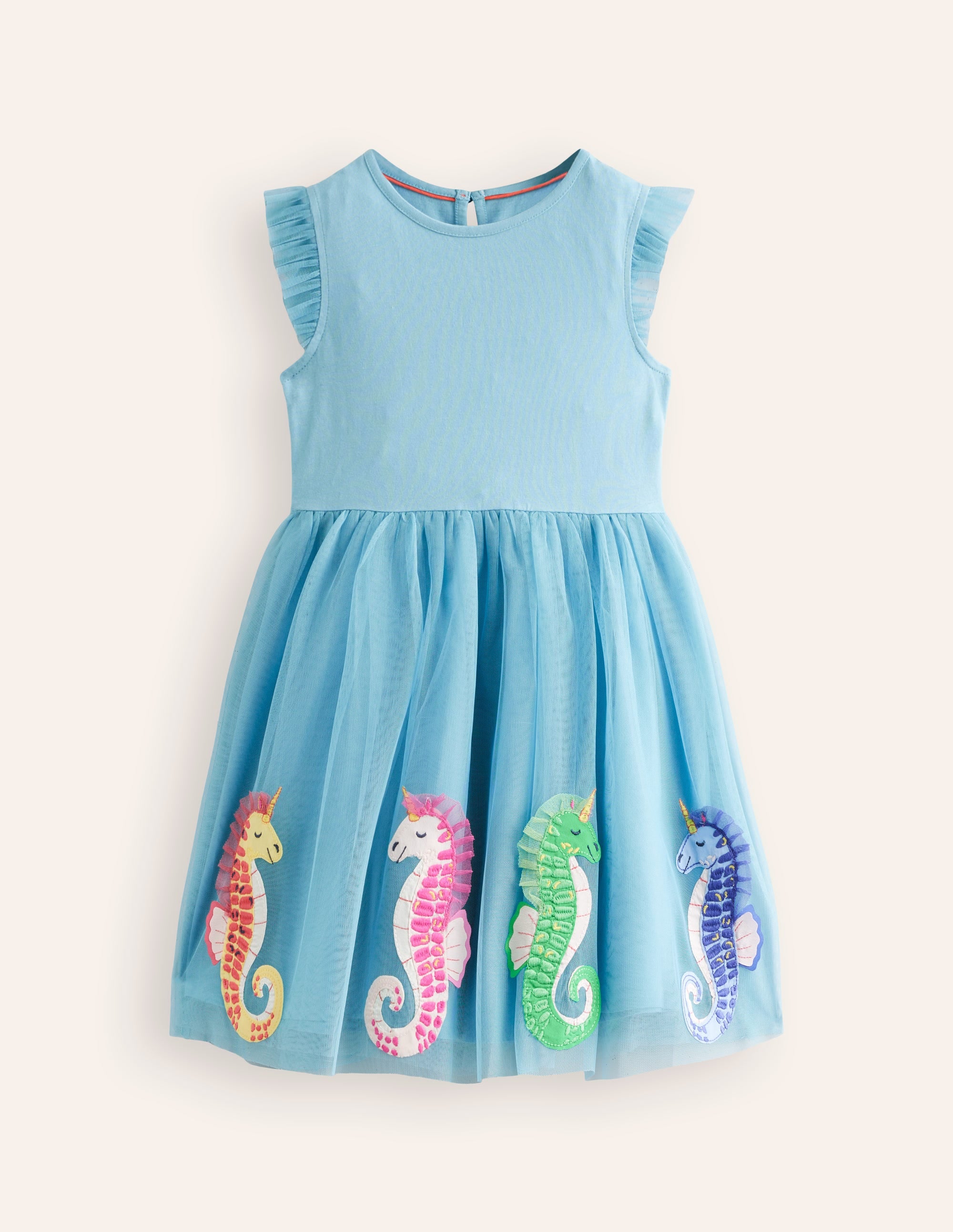 Jerseykleid mit Tüllrock und Applikation-Aqua Meeresblau Seepferdchen - Image 1