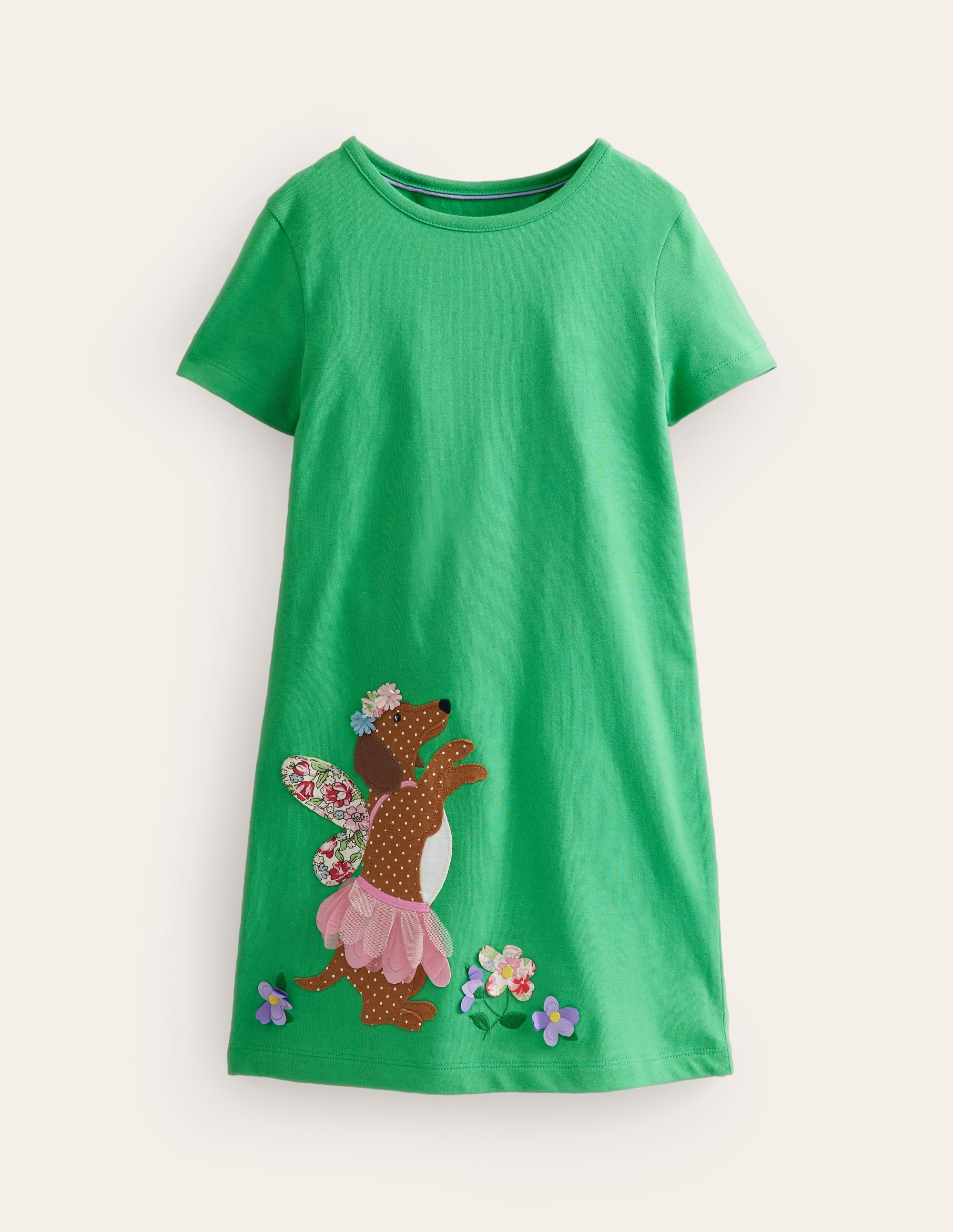 Jerseykleid mit großer Applikation-Erbsengrün/Vanilleschote Hund - Image 1