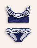 Bikini mit Zackenlitze und Rüschen-Saphirblau