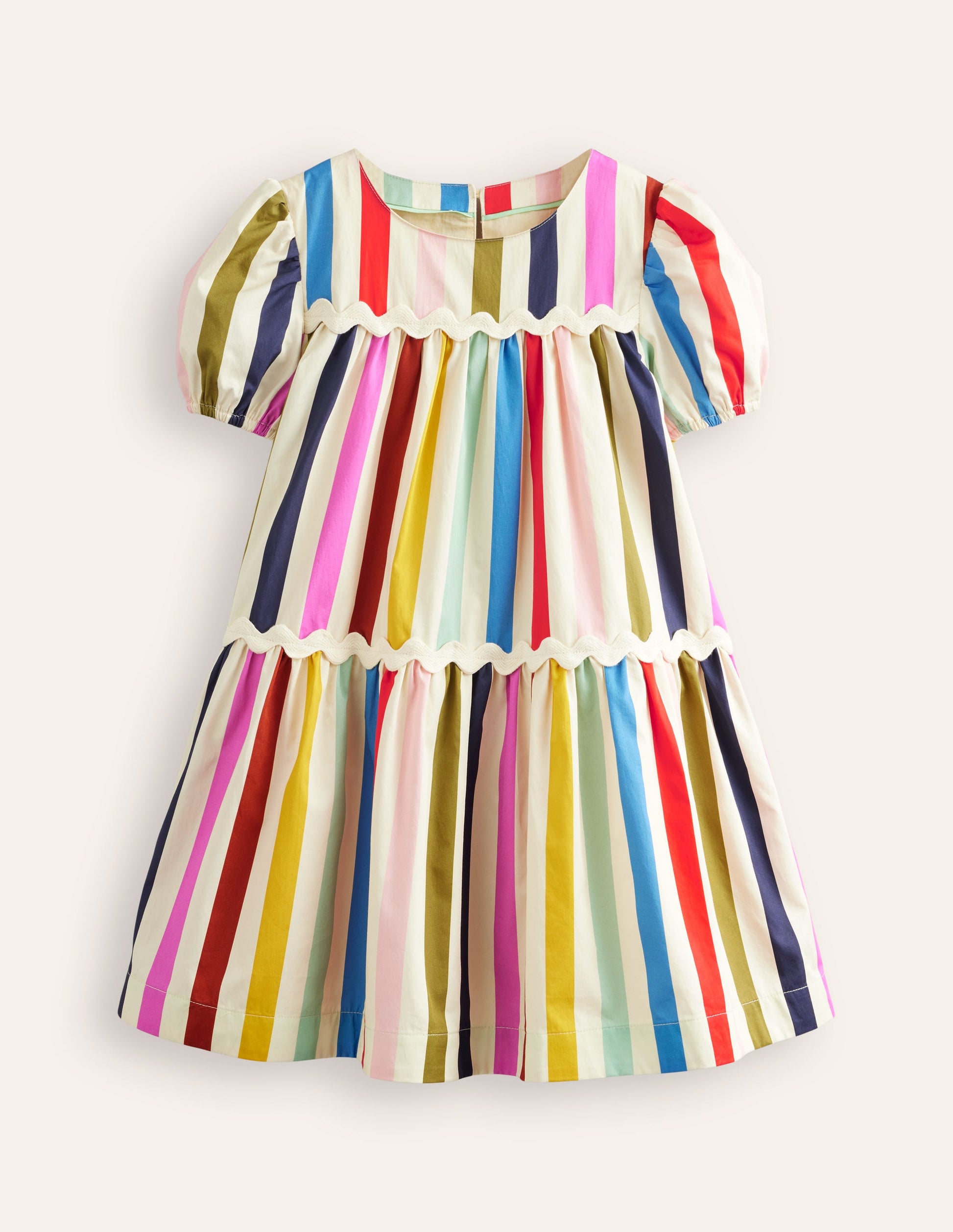 Gestuftes Kleid mit Streifen-Bunte Regenbogenstreifen-4