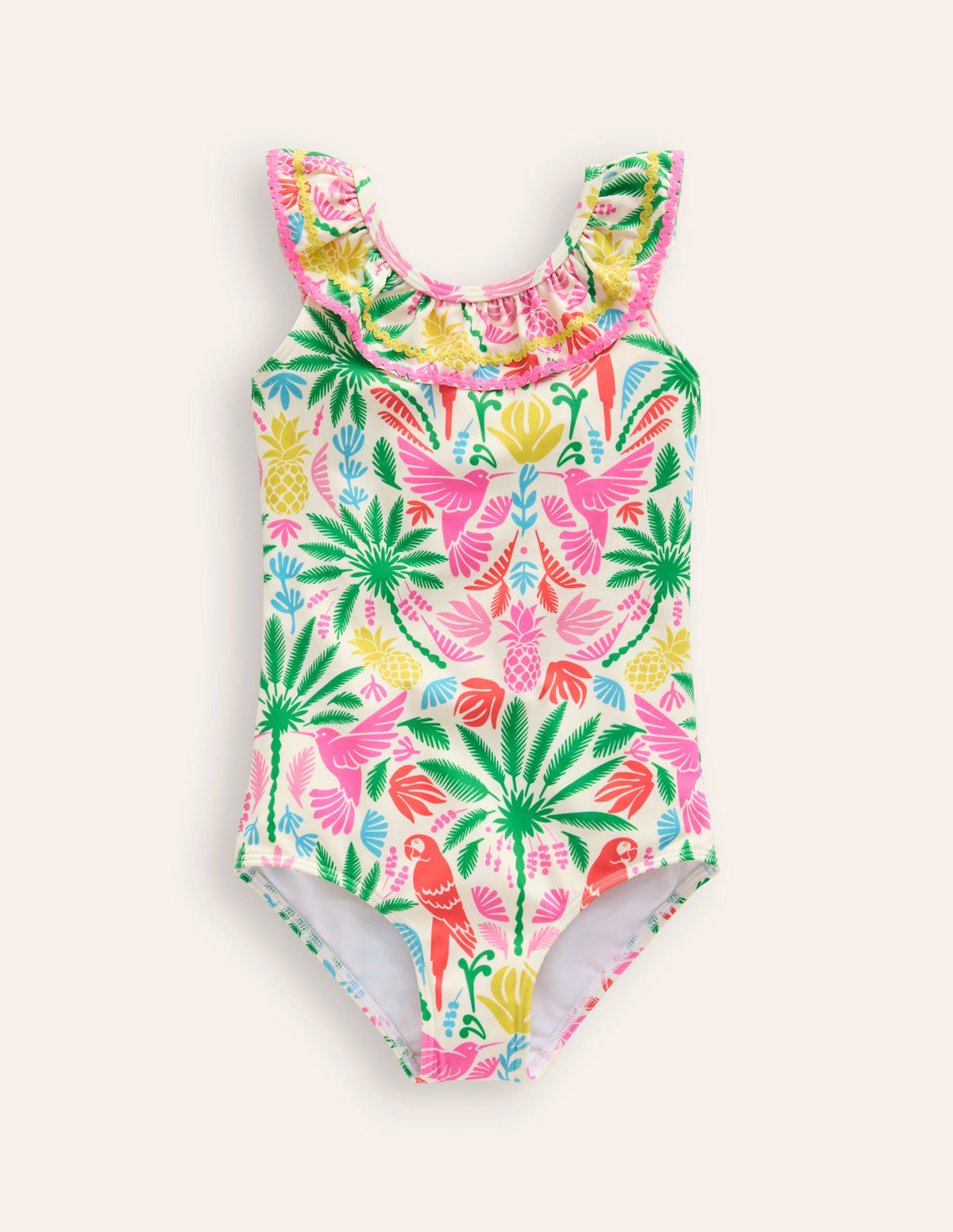 Maillot de bain à encolure volantée-Palmier arc-en-ciel multi - Image 1