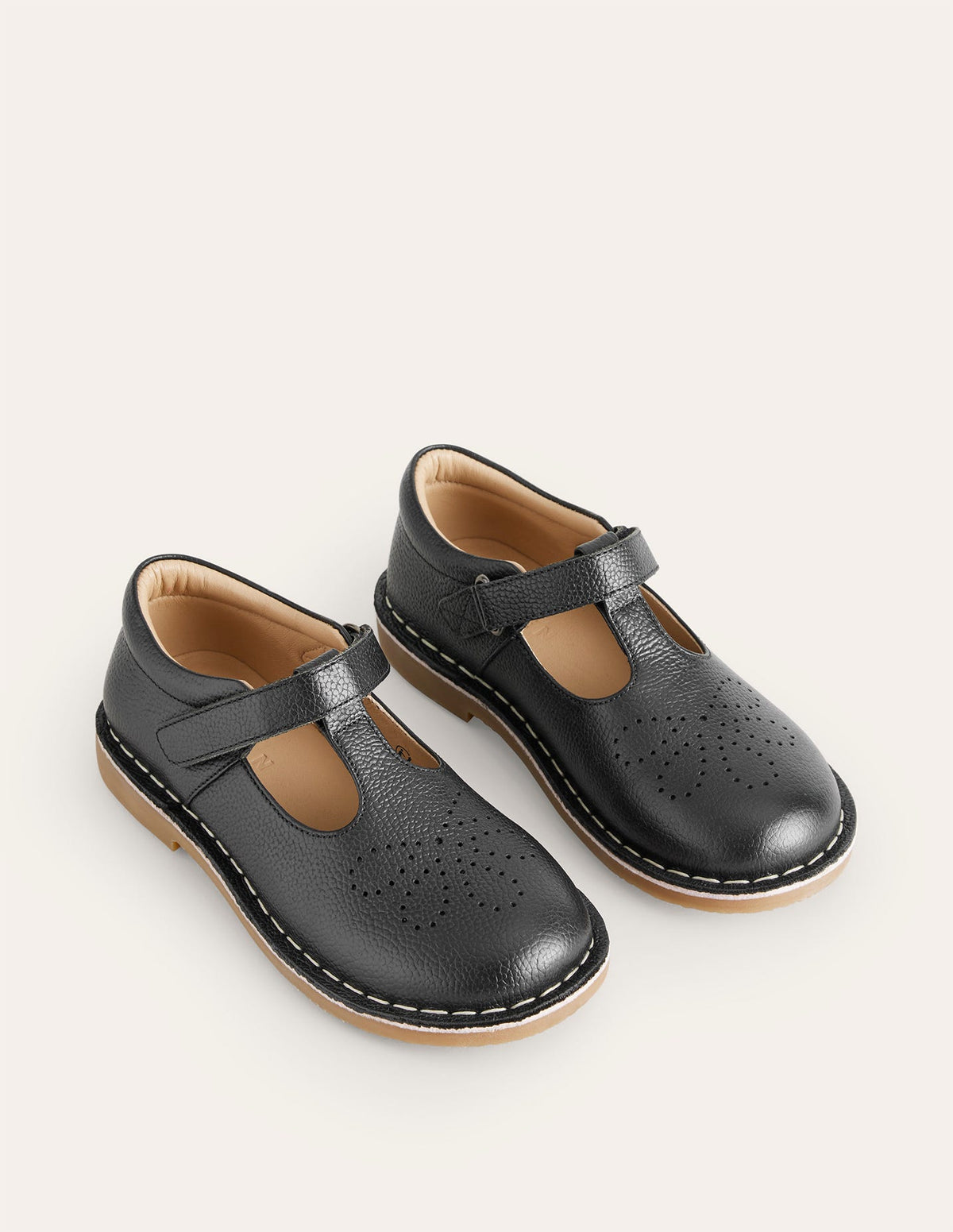 Flache Schuhe aus Leder mit T-Steg-Schwarz-2