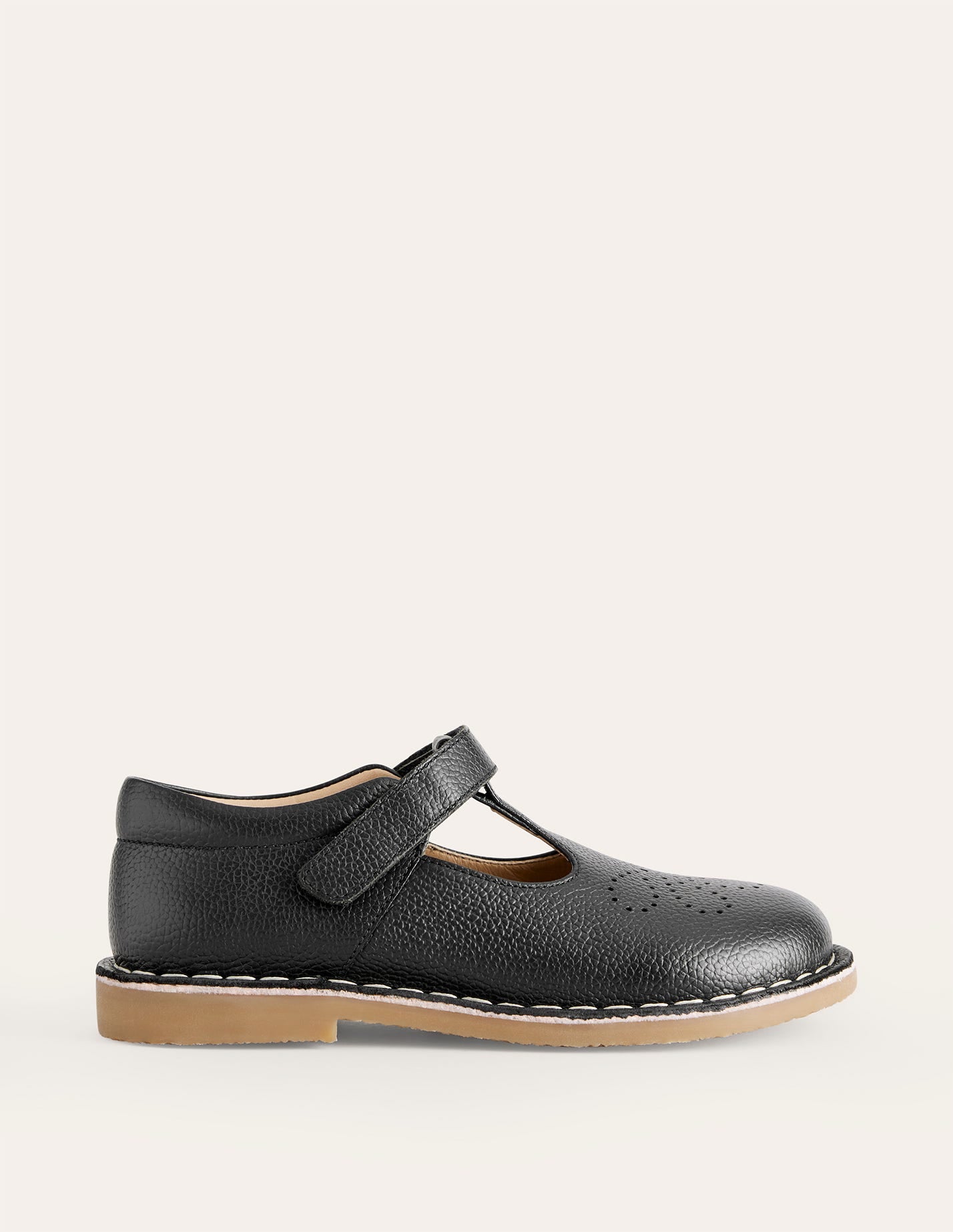 Flache Schuhe aus Leder mit T-Steg-Schwarz-1