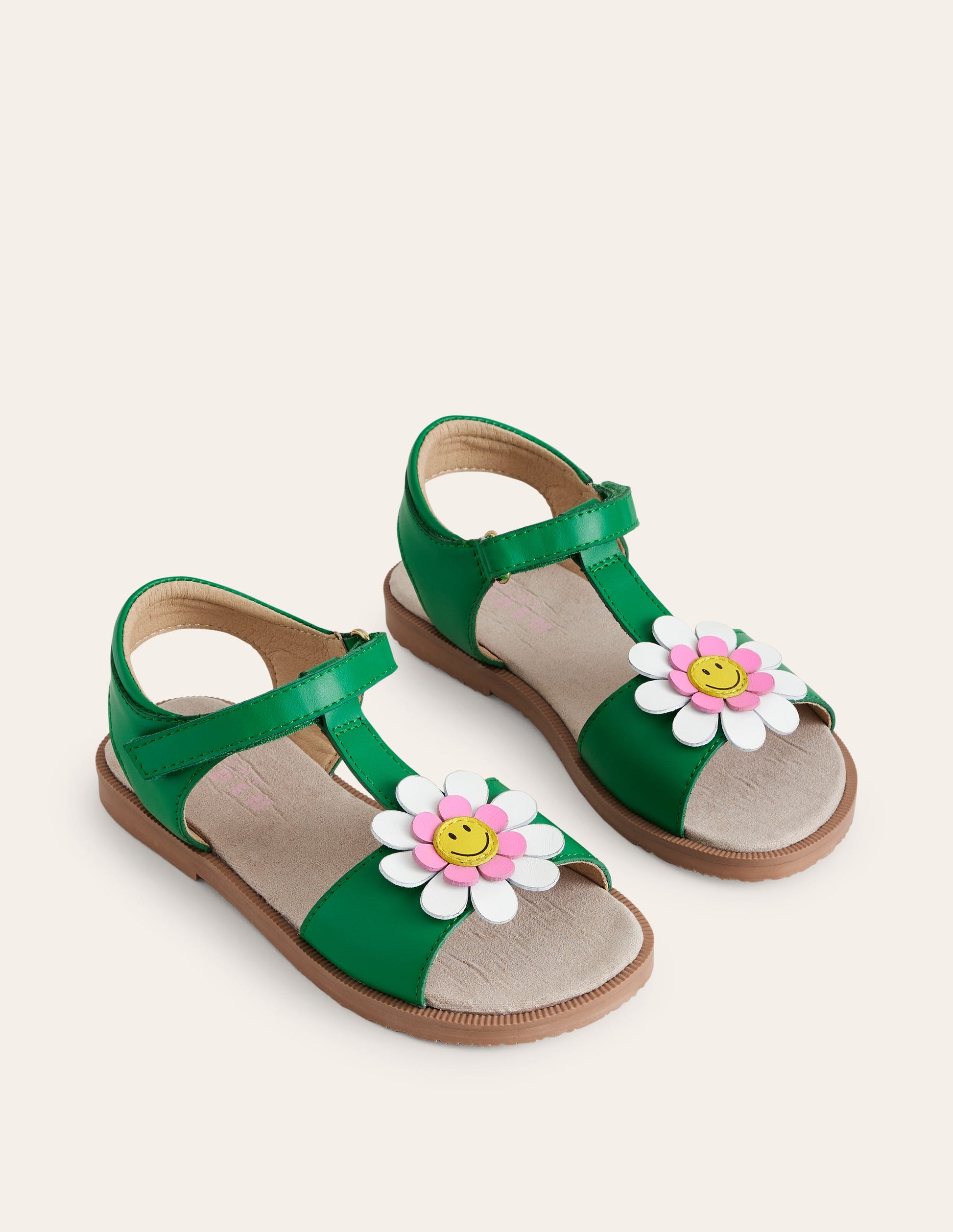 Sandales fun en cuir-Fleur smiley vert-2