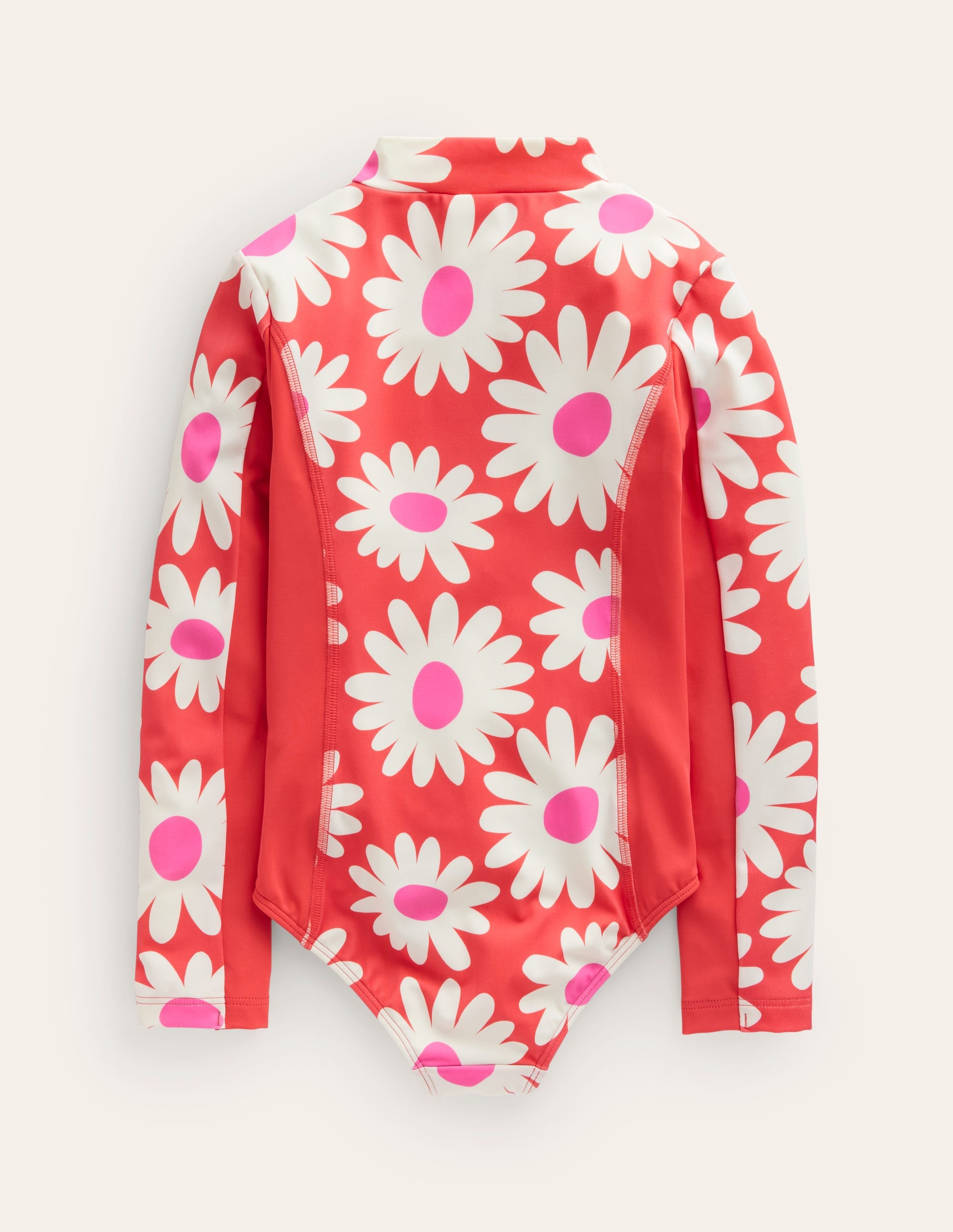 Long-sleeved Swimsuit-Cayenne Red Daisy - Image 2
