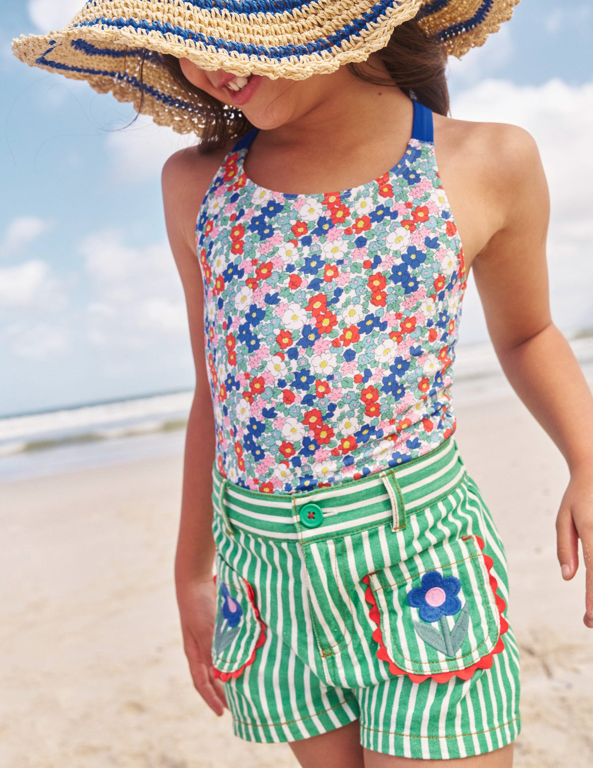 Cross-back Printed Swimsuit-Nautical Floral-4