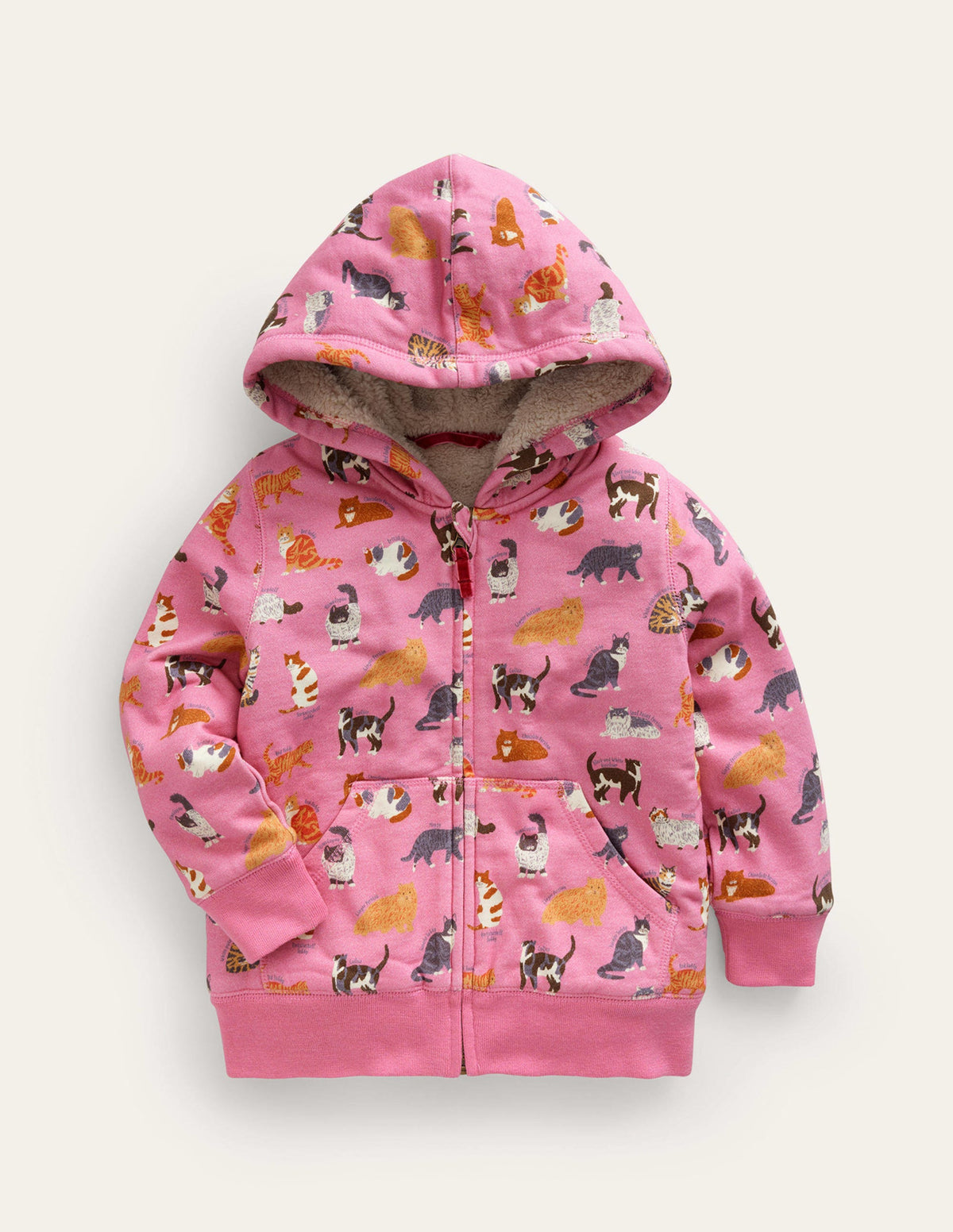 Kapuzenpulli mit Zottelfutter-Kirschblütenrosa Katzen-1