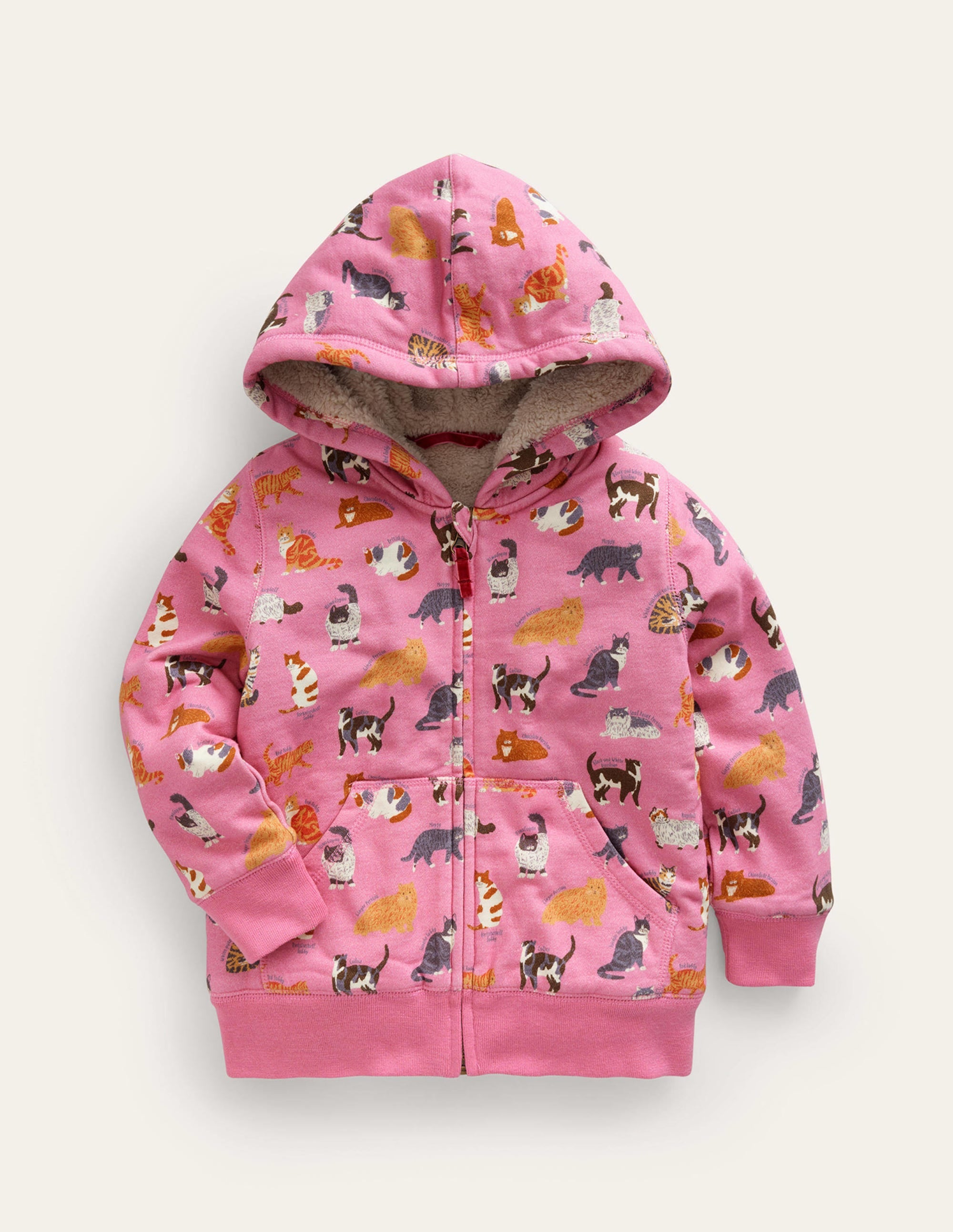 Kapuzenpulli mit Zottelfutter-Kirschblütenrosa Katzen - Image 1