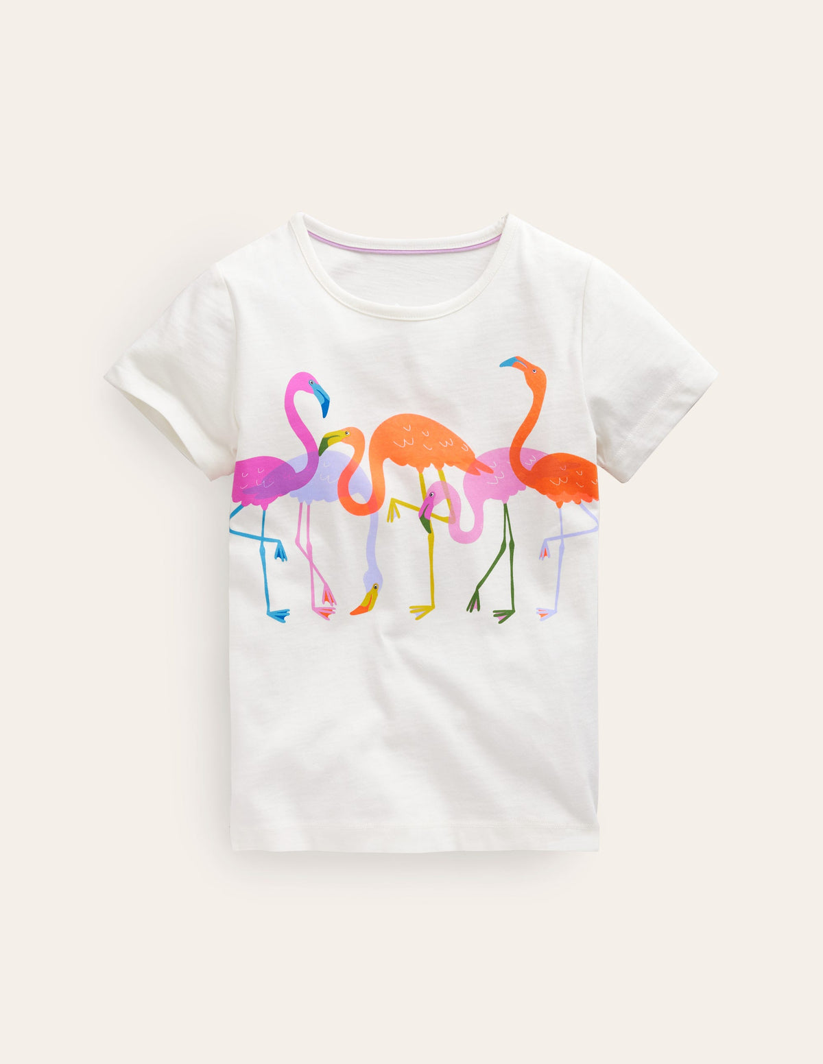 T-shirt à imprimé graphique-Flamants roses ivoire-3
