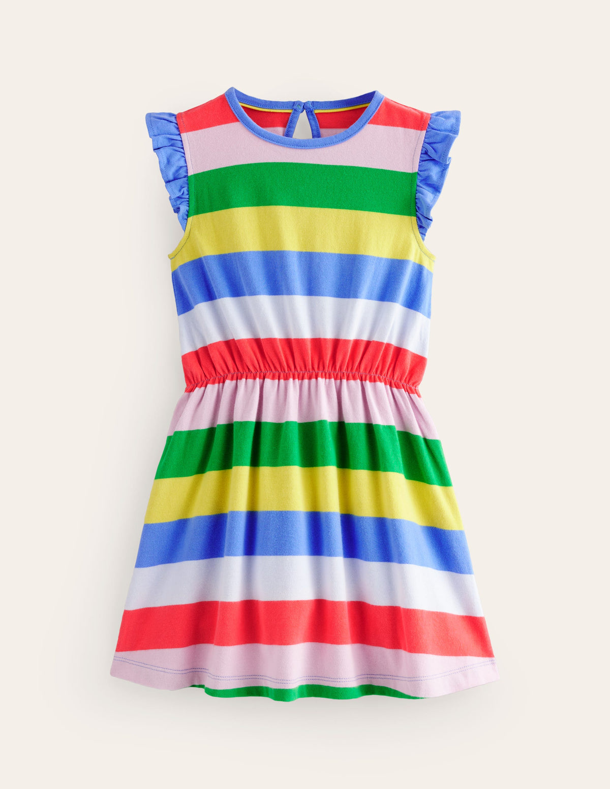 Frill Sleeve Jersey Dress-Multi Stripe - Image 1