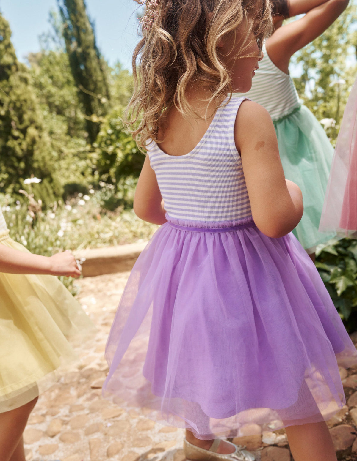 Kleid aus Jersey-Tüll-Mix-Lavendel / Naturweiß Streifen - Image 4