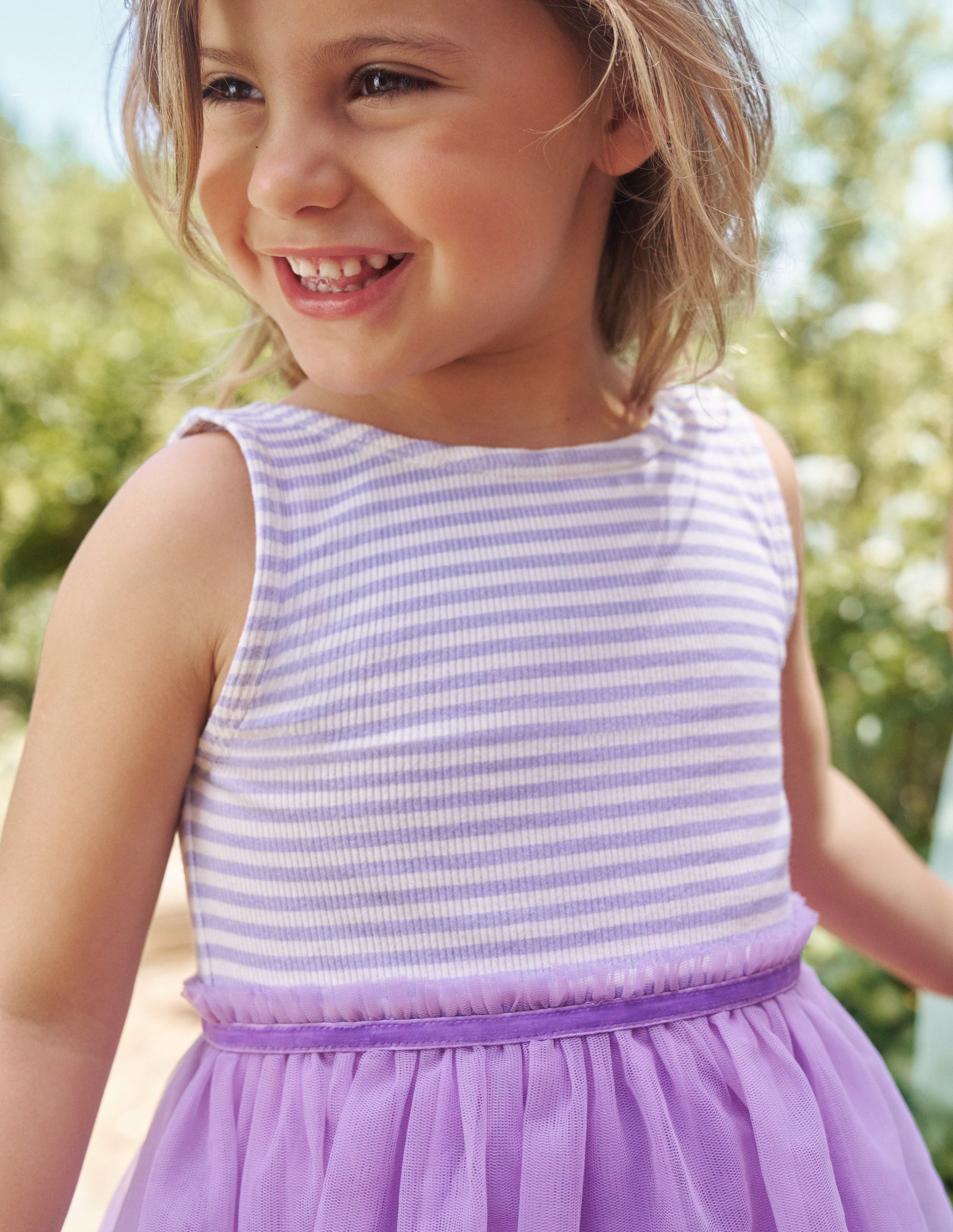 Kleid aus Jersey-Tüll-Mix-Lavendel / Naturweiß Streifen - Image 5