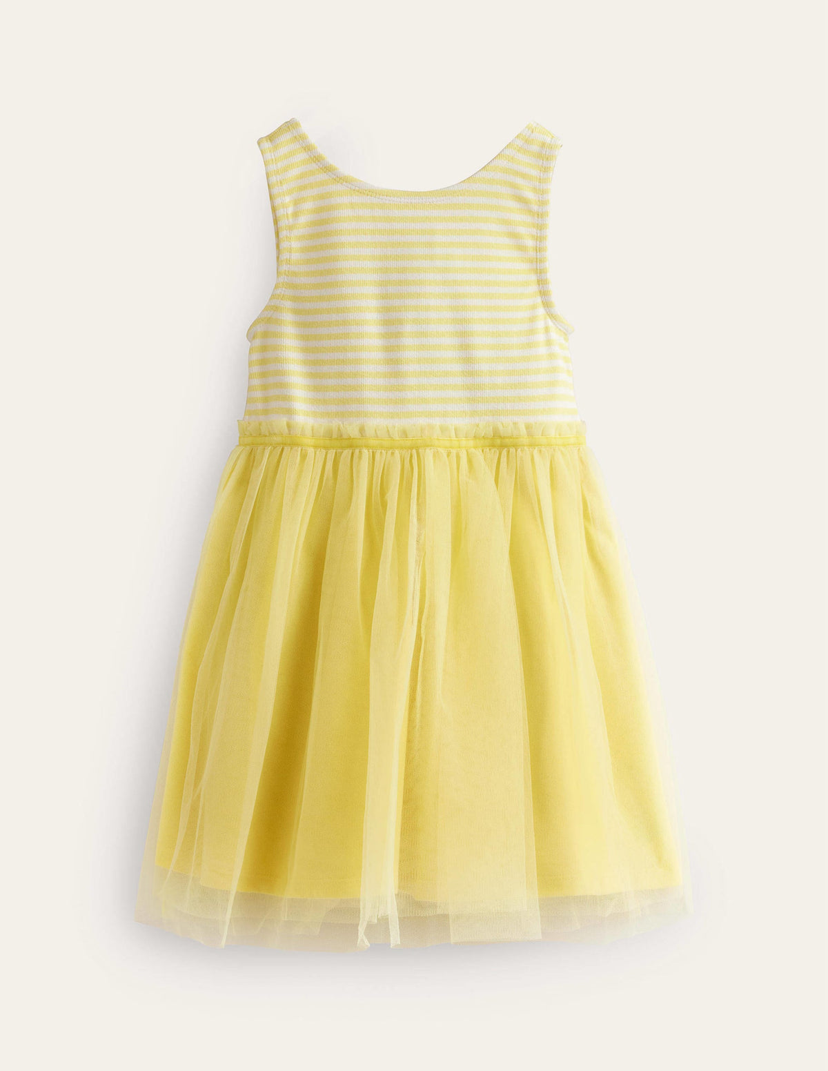 Kleid aus Jersey-Tüll-Mix-Frühlingsgelb / Naturweiß Streifen-1