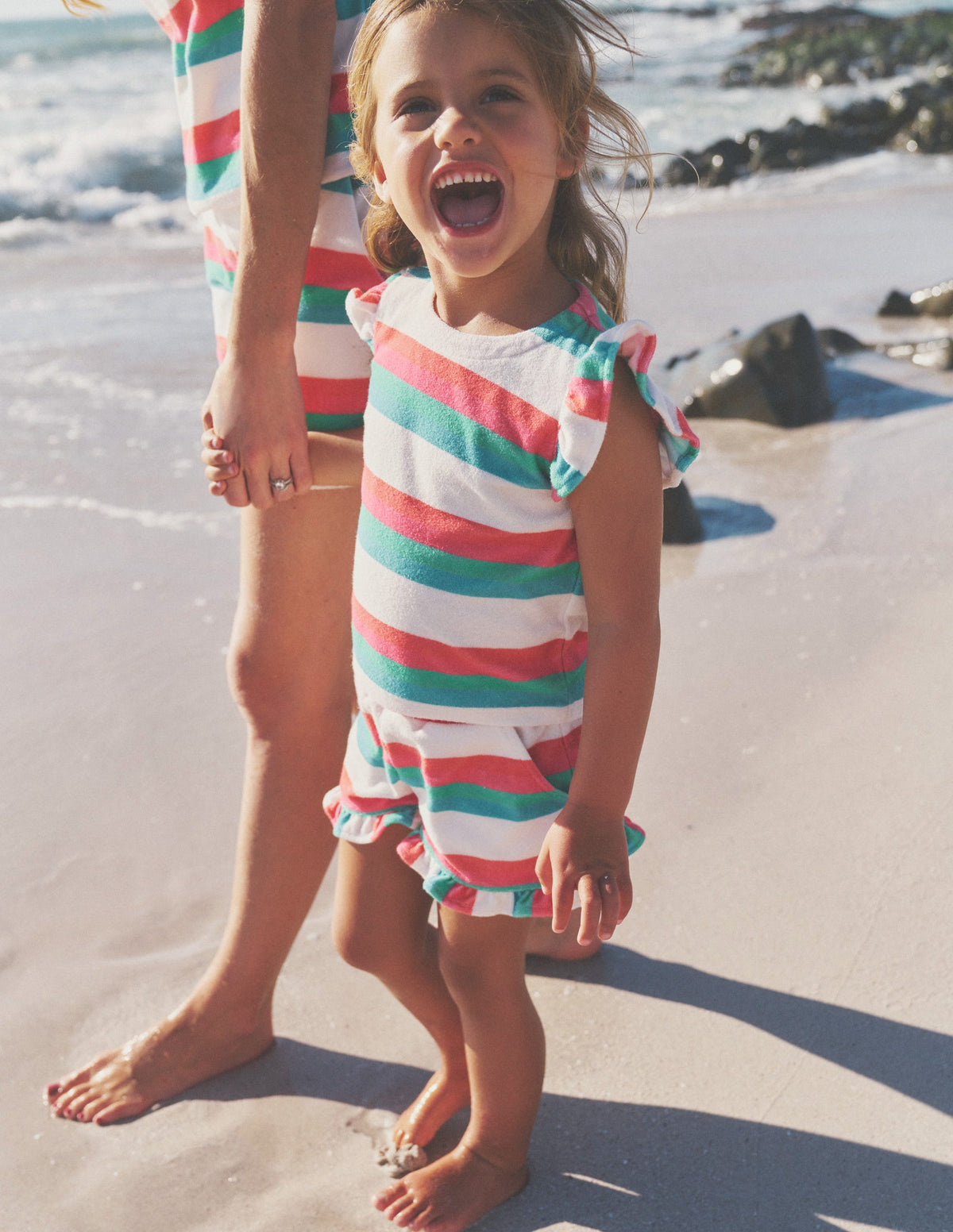 Frill Hem Towelling Shorts-Multistripe-4
