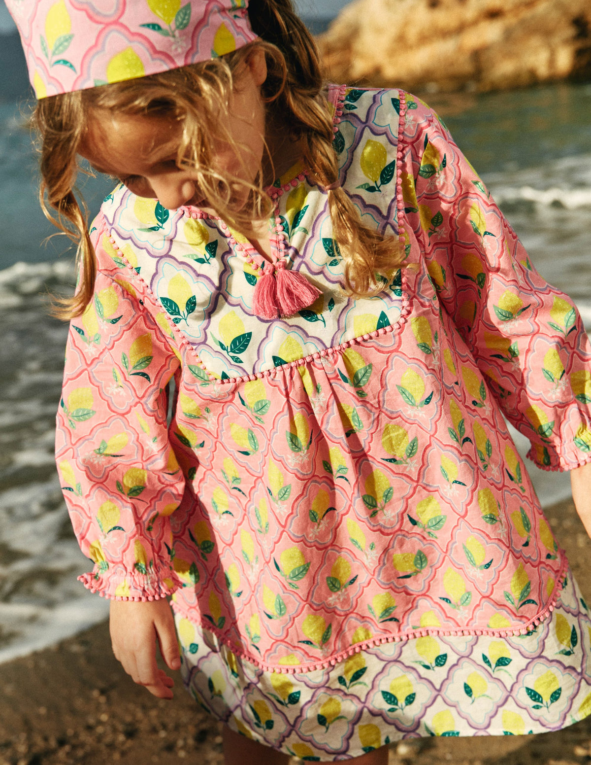 Langärmliger Kaftan mit Muster-Rosa Zitronenhain-4