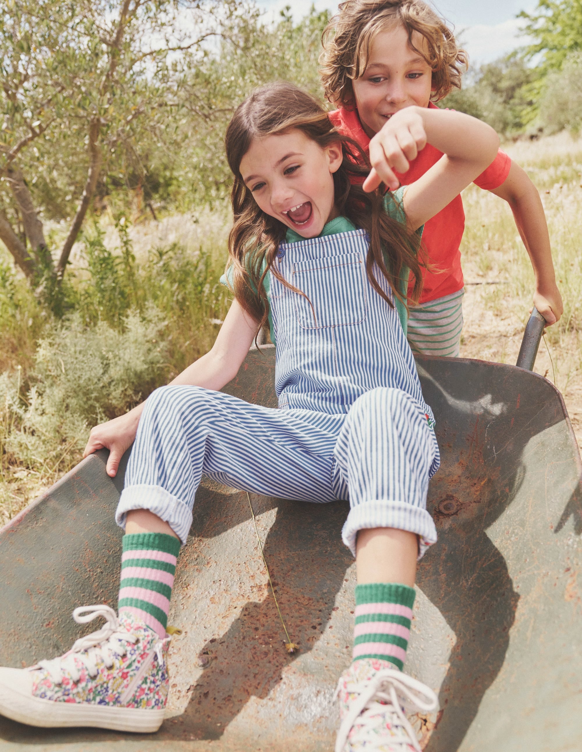 Relaxed Dungarees-Surf Blue / Ivory Stripe - Image 4