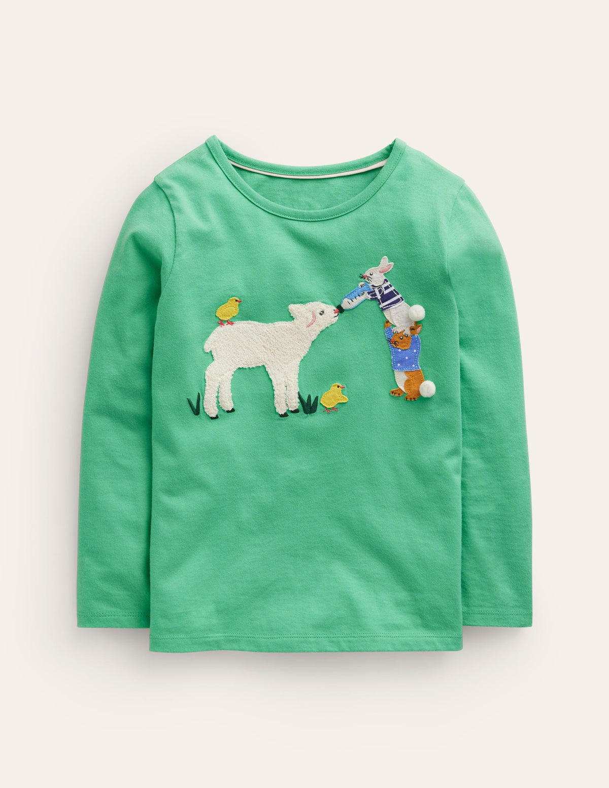 Puff Sleeve Appliqué T-shirt-Aloe Green Lamb - Image 1