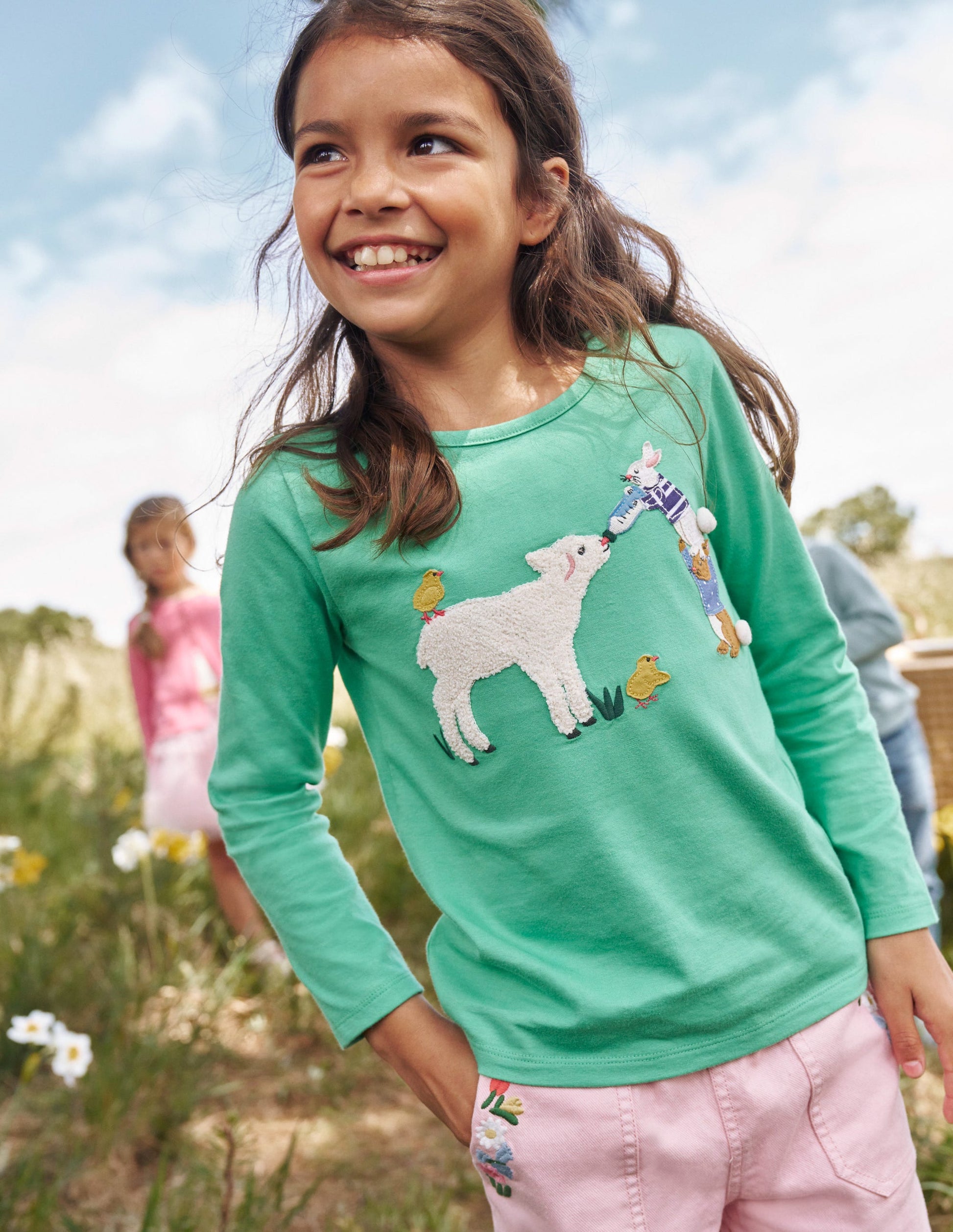 Puff Sleeve Appliqué T-shirt-Aloe Green Lamb-4