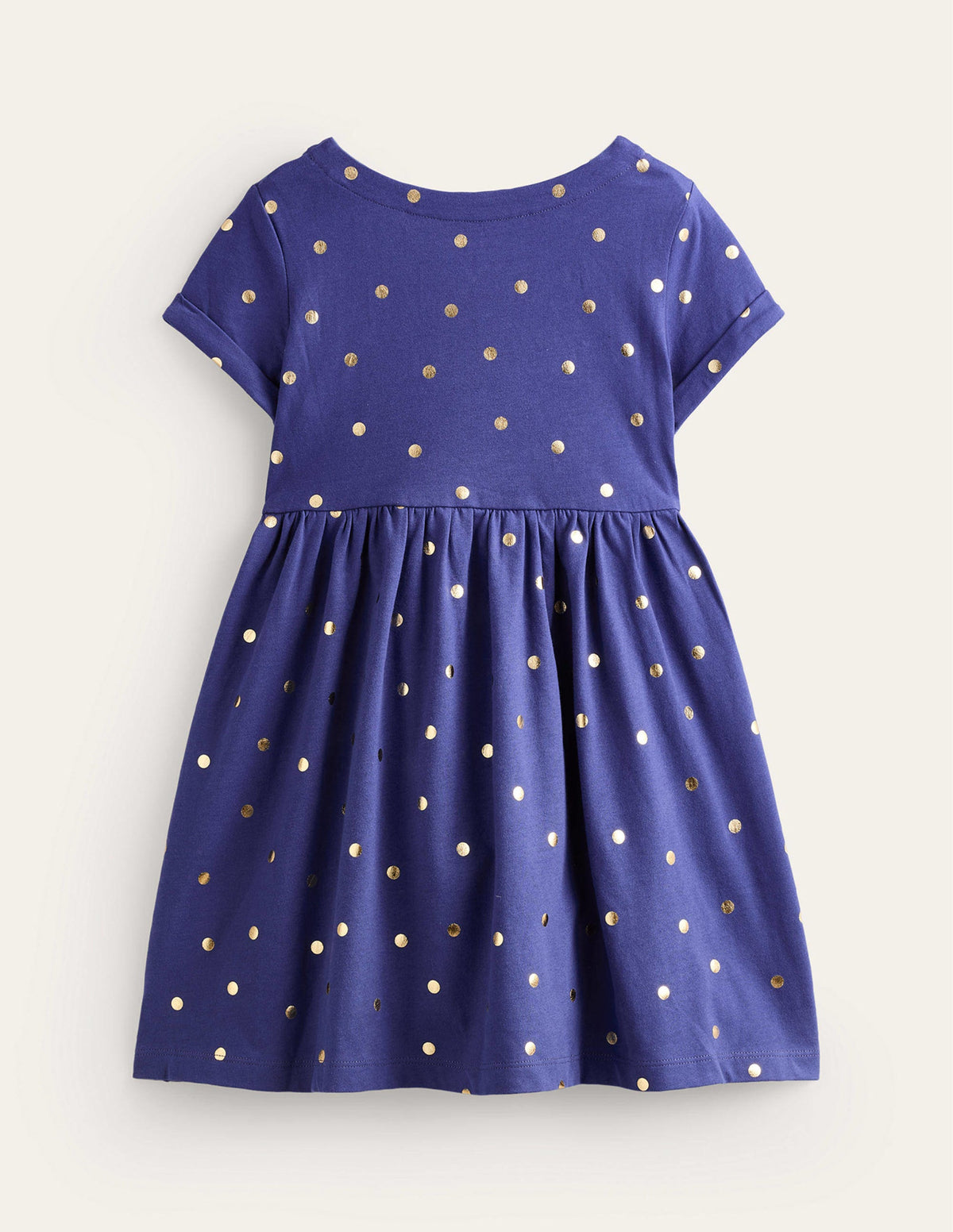 Lustiges Jerseykleid mit kurzen Ärmeln-Klassisches Marineblau/Goldene Punkte - Image 2