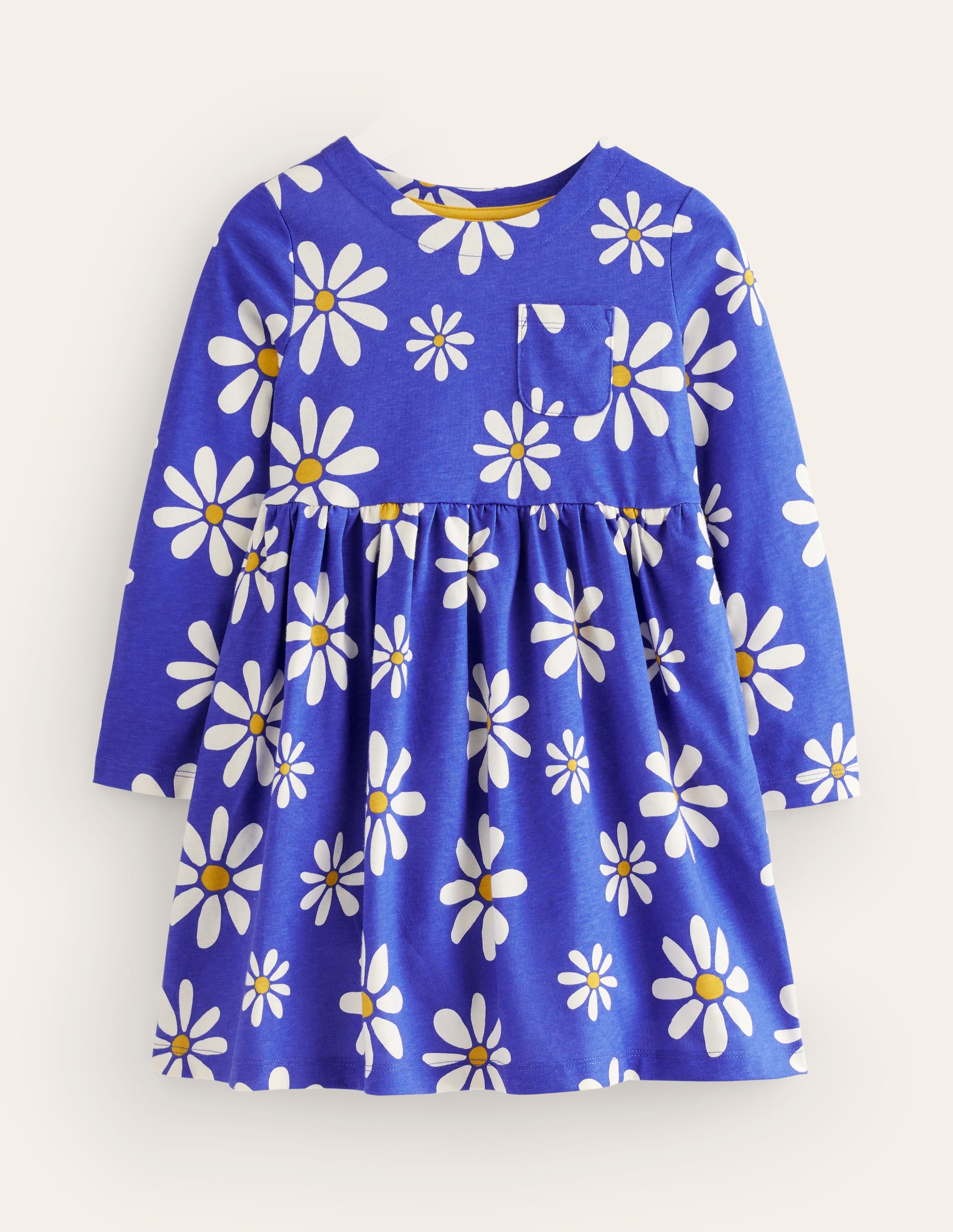 Lustiges Jerseykleid mit langen Ärmeln-Saphirblau Gänseblümchen - Image 1
