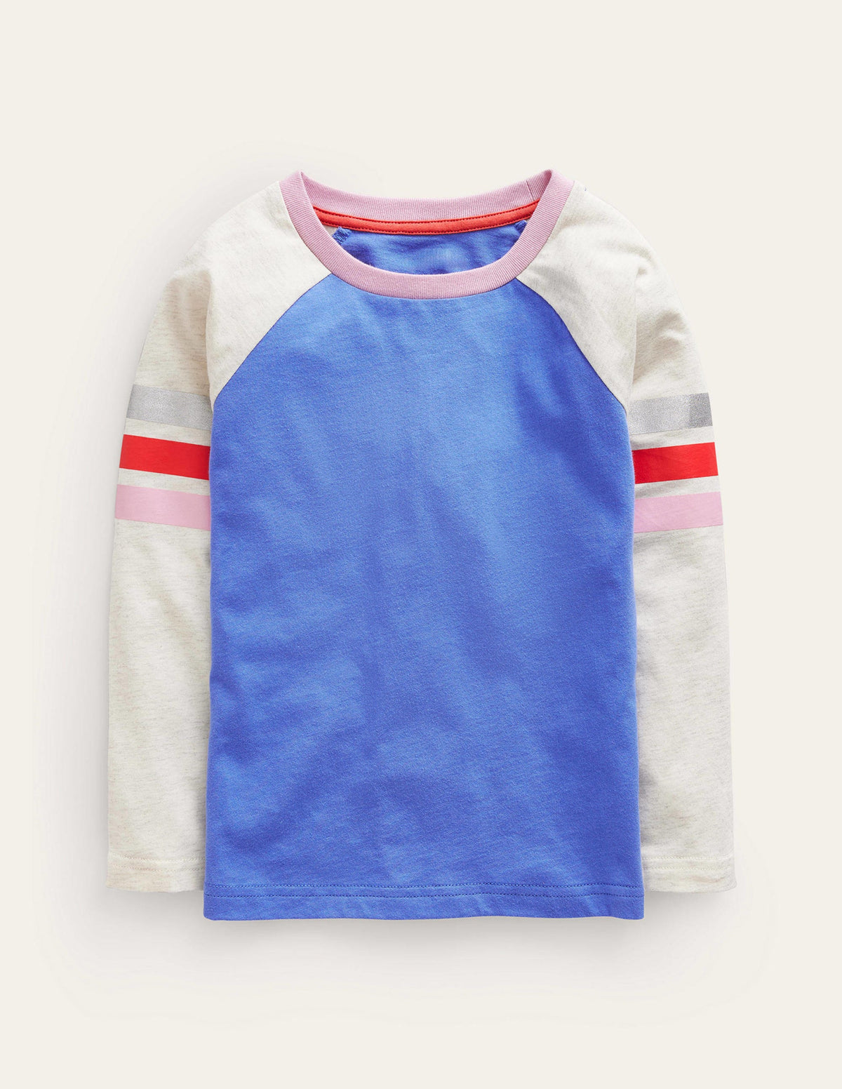 Raglan-T-Shirt mit Blockfarben-Blau/Haferbeige-1