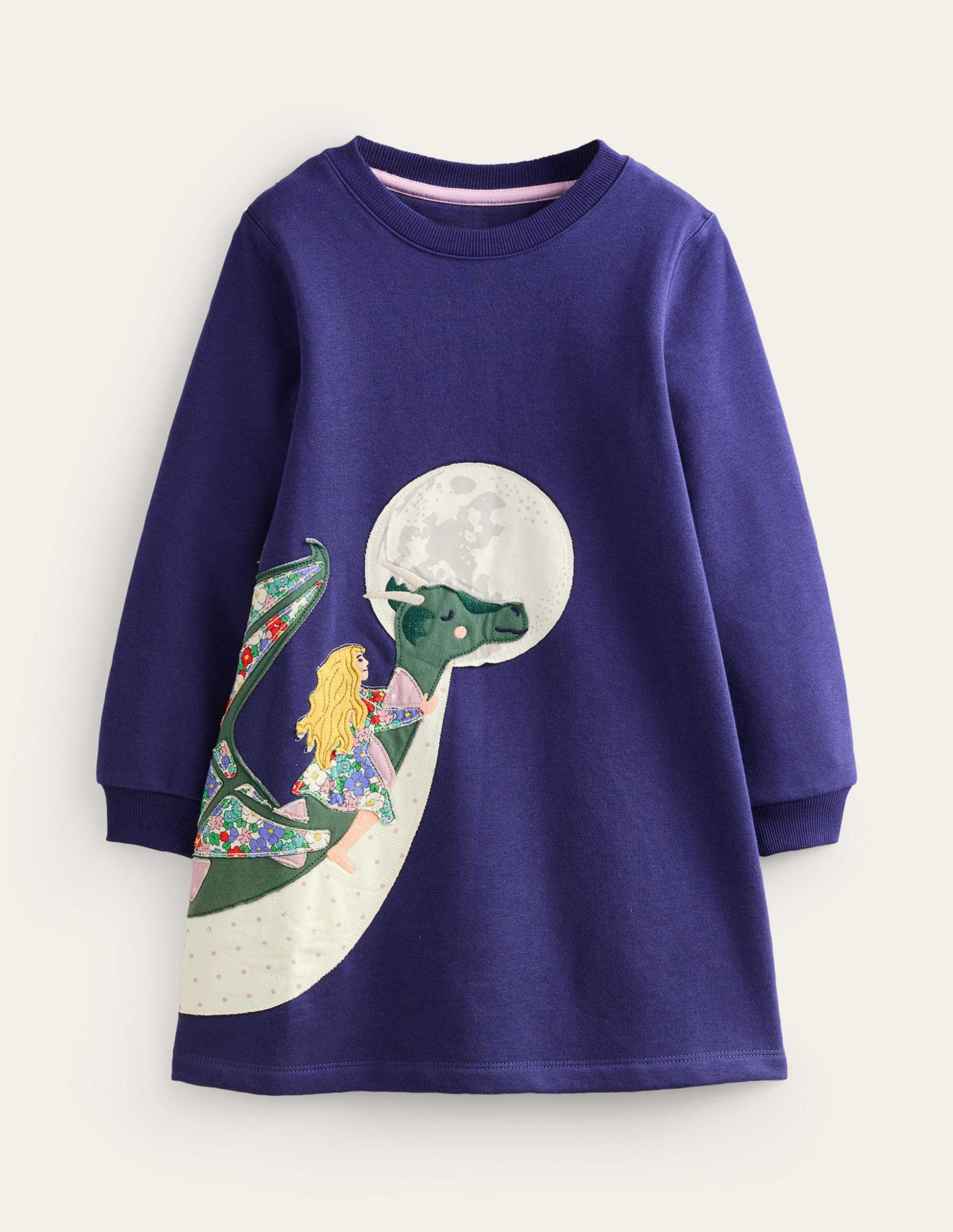 Kuscheliges Sweatshirt-Kleid mit Applikationen-Marineblau Drachen-1