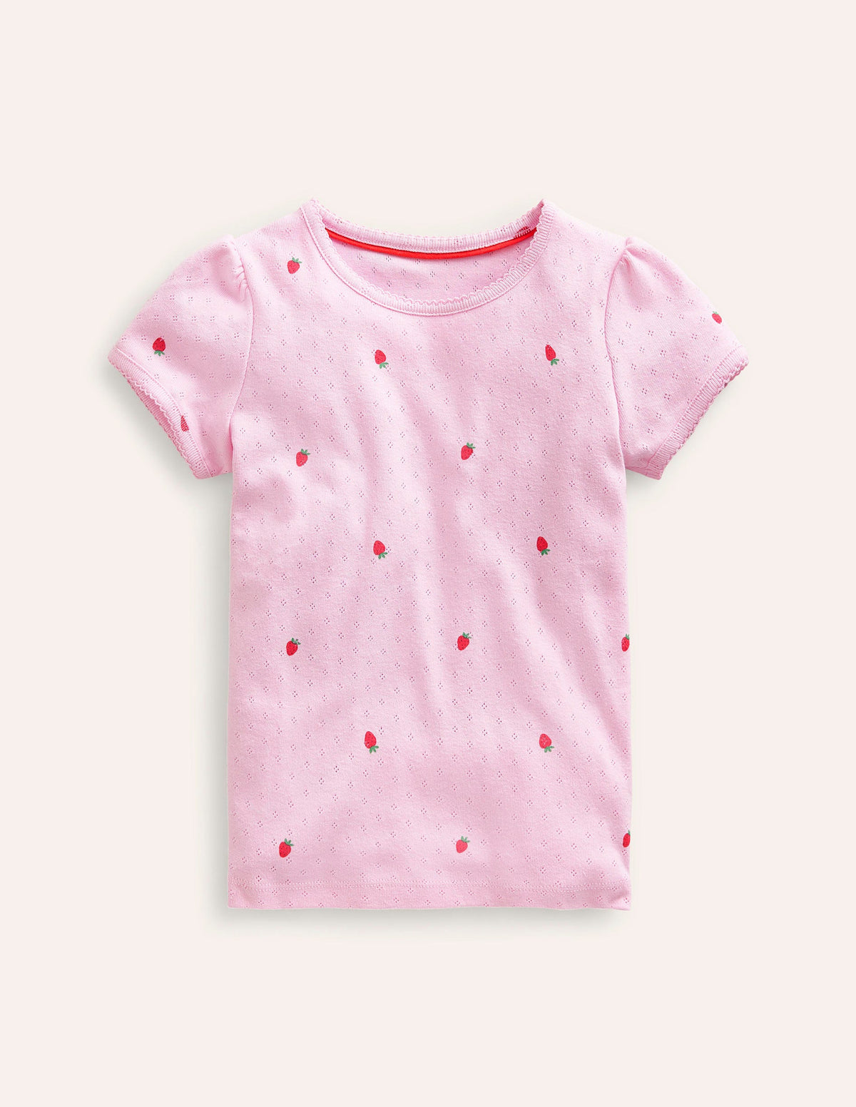 Kurzärmeliges Pointelle-Oberteil-Zuckererbsen Rosa Erdbeeren - Image 1