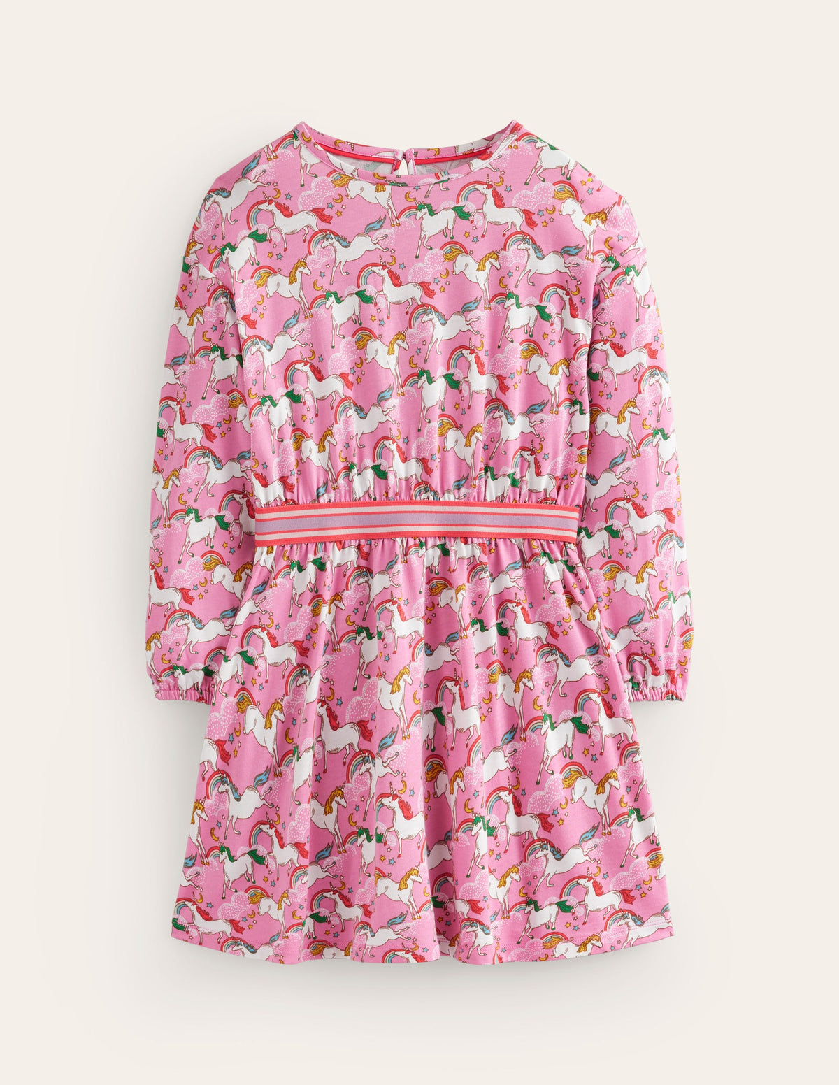 Gemustertes Kleid mit Blousonärmeln-Ballett Rosa Einhörner-1