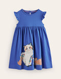 Kleid mit Rüschenärmeln und Applikation-Pastellblau Katzen