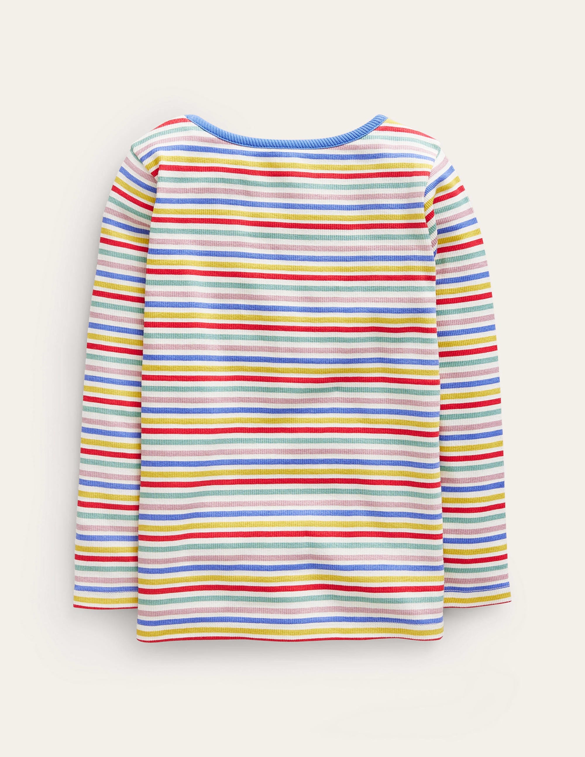 Gestreiftes T-Shirt aus Rippstrick-Surf Blau/Marmeladenrot - Image 2
